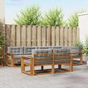 Zunanja garnitura za sedenje 7 pcs Naravna in svetlo siva