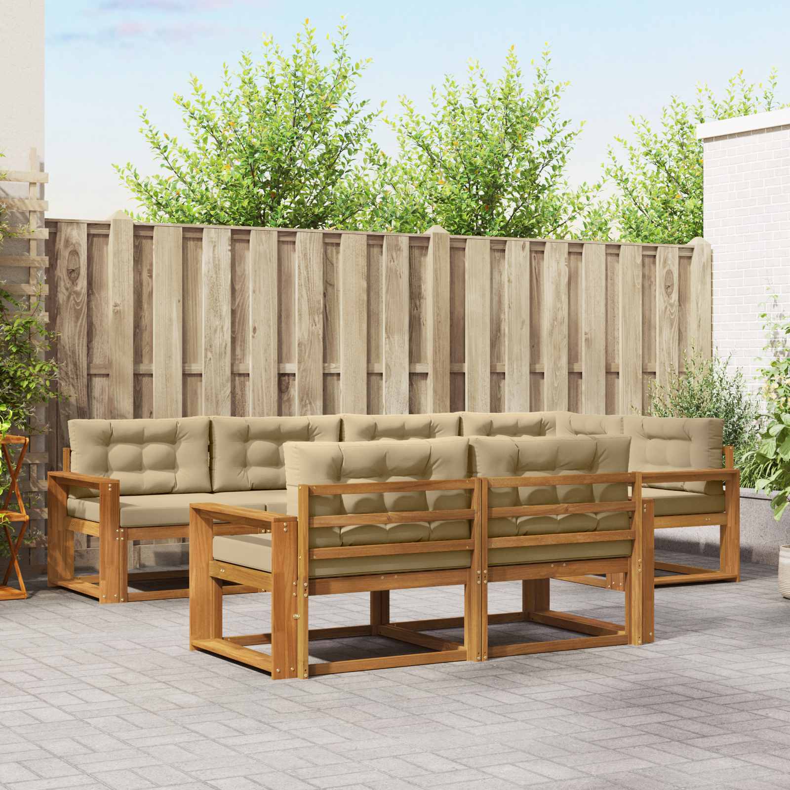 vidaXL Set de canapele de exterior cu pernă 7 pcs Natural și Bej