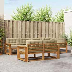 Zunanja garnitura za sedenje z blazino 7 pcs Naravna in bež