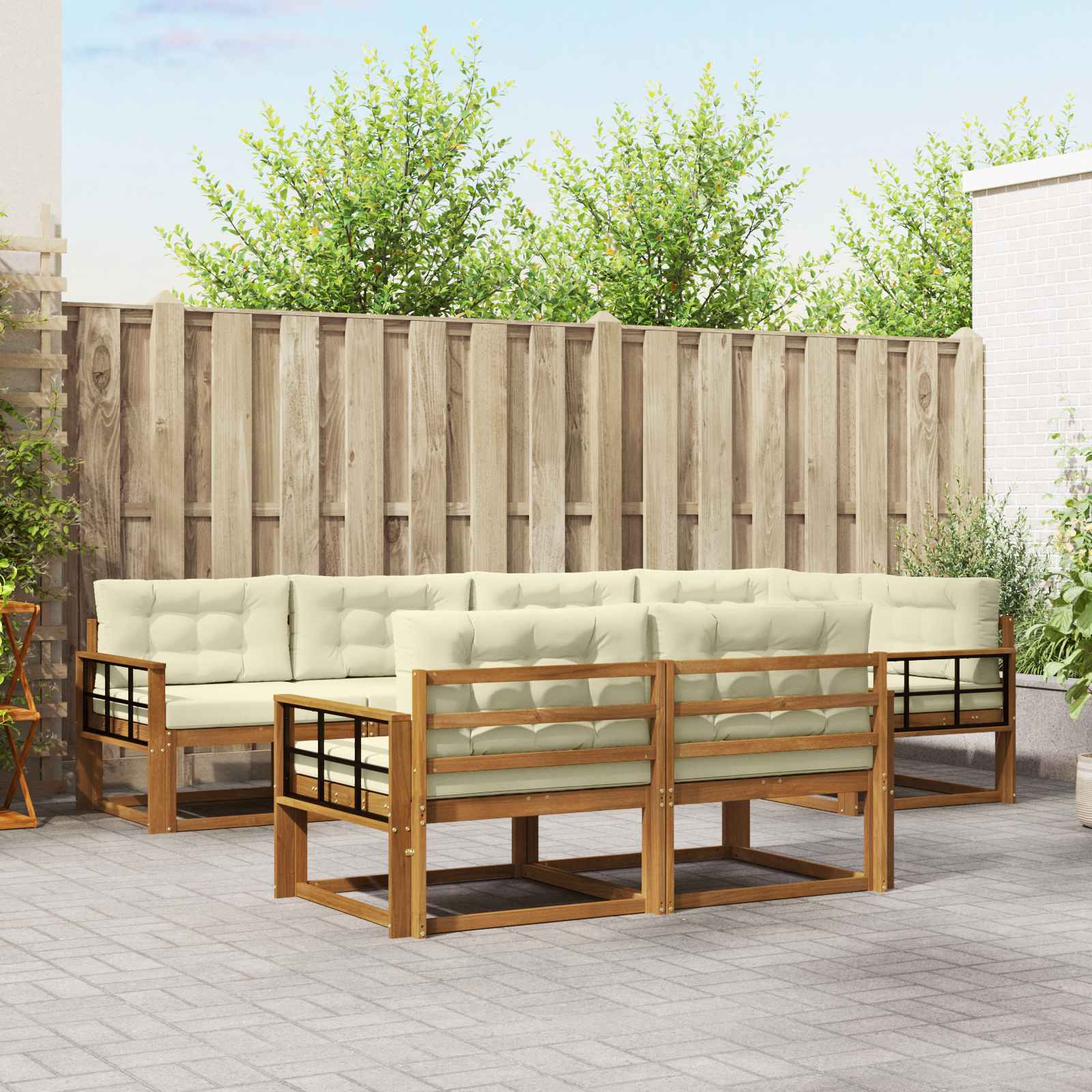 vidaXL Set de canapele de exterior cu pernă 7 pcs Natural și Crem