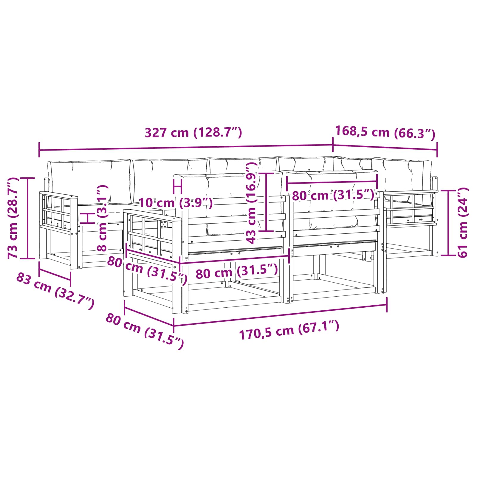 Zunanja garnitura za sedenje 7 pcs Naravna in antracitna - slika 7