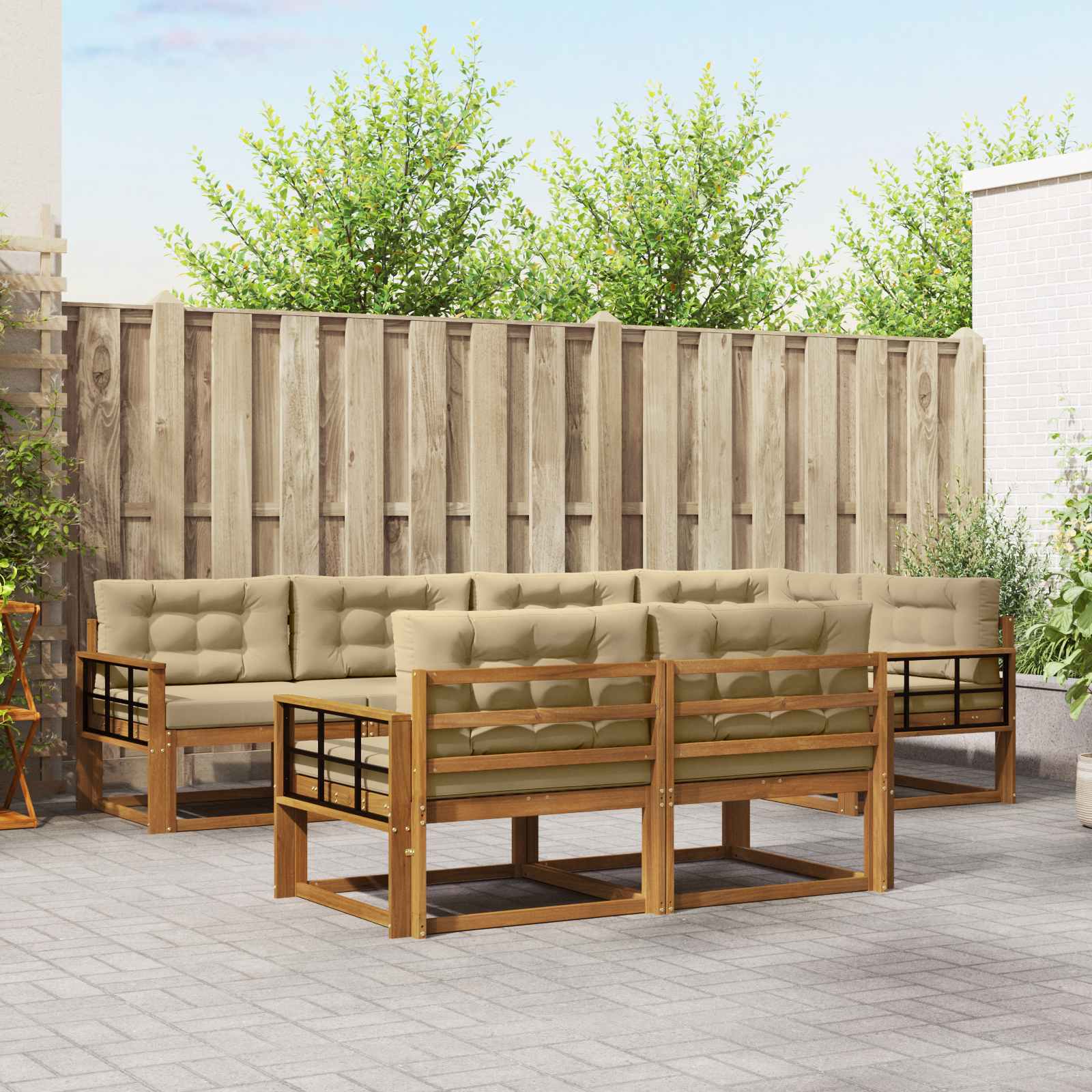 vidaXL Set de canapele de exterior cu pernă 7 pcs Natural și Bej