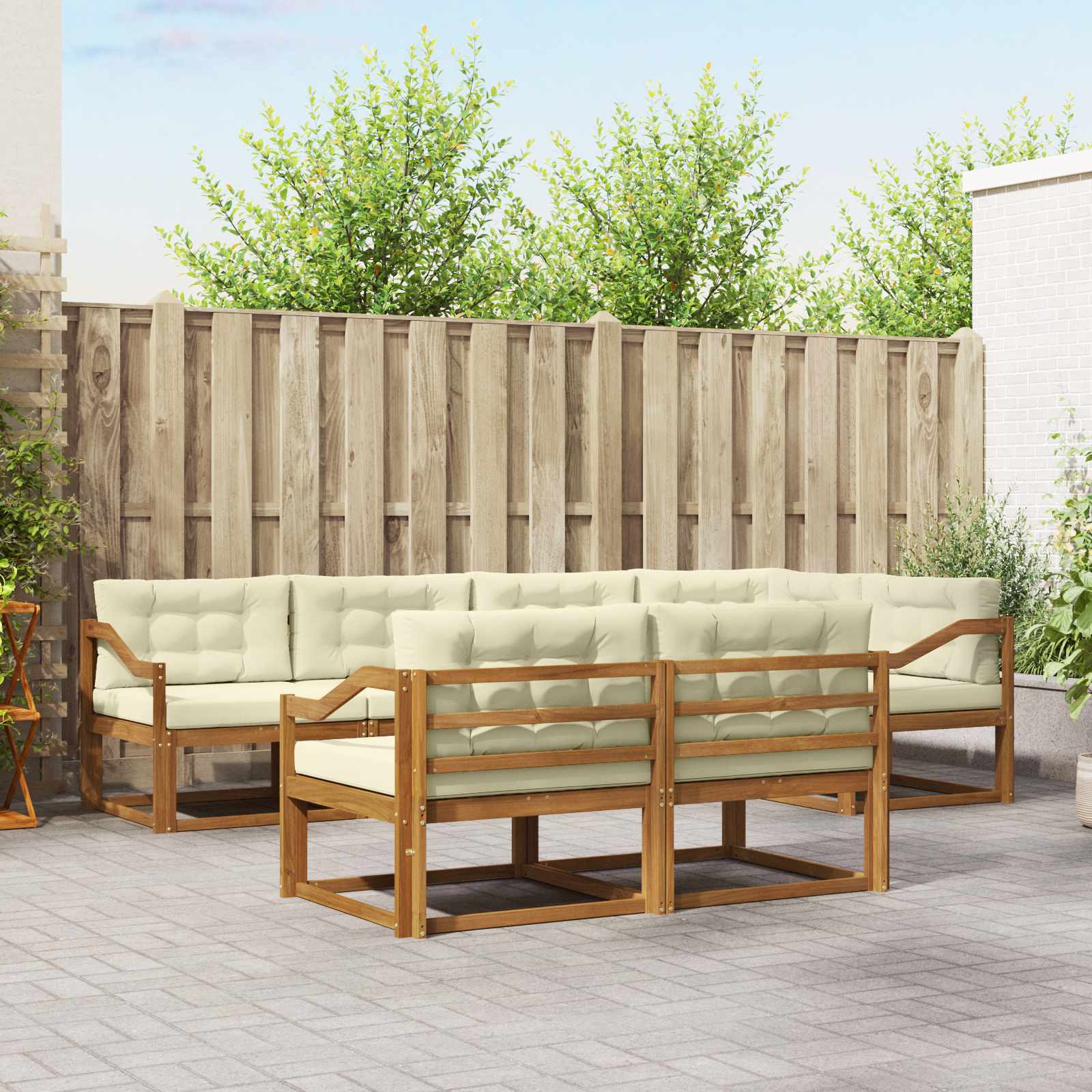 vidaXL Set de canapele de exterior cu pernă 7 pcs Natural și Crem