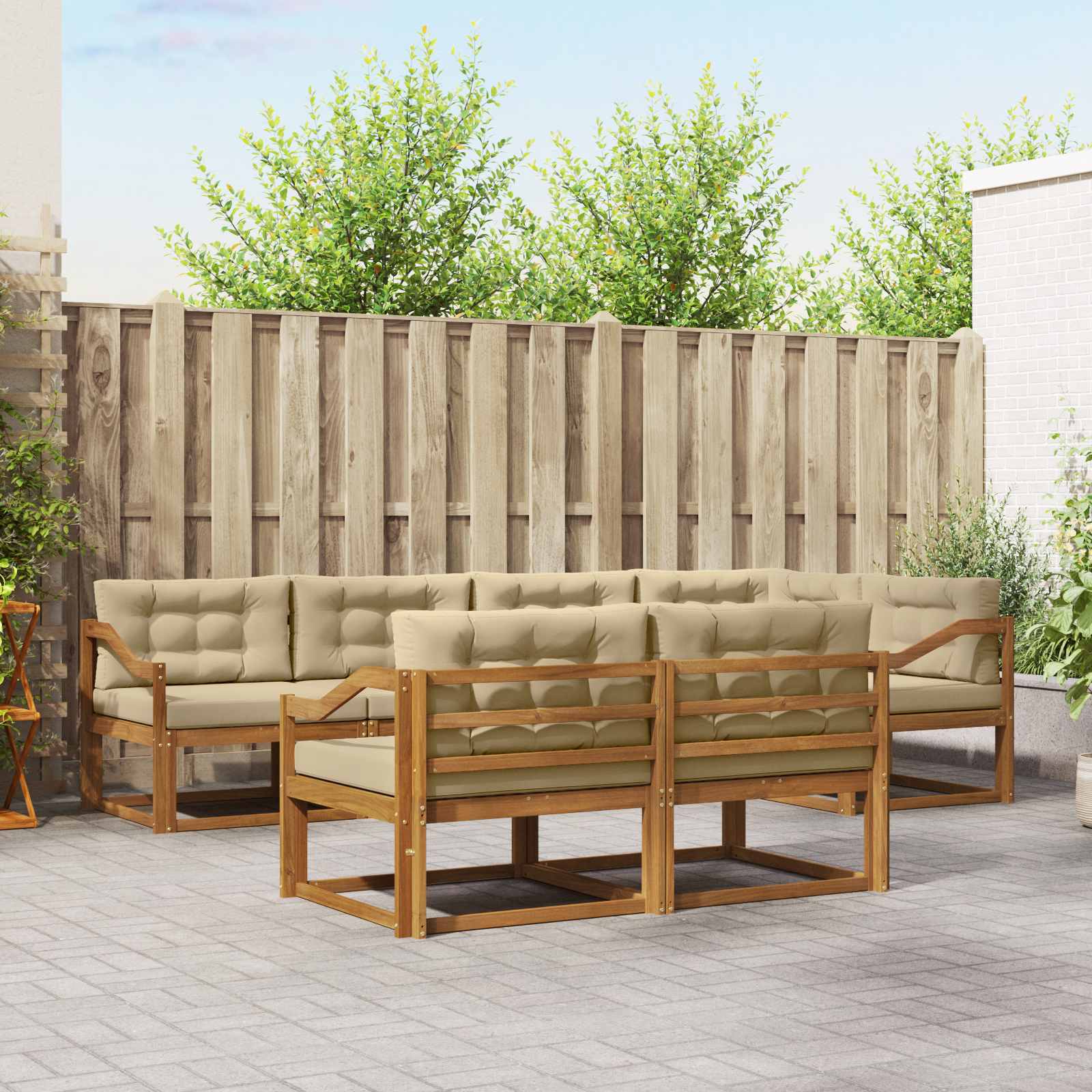 Buiten bankenset met kussen 7 pcs Natuurlijk en Beige