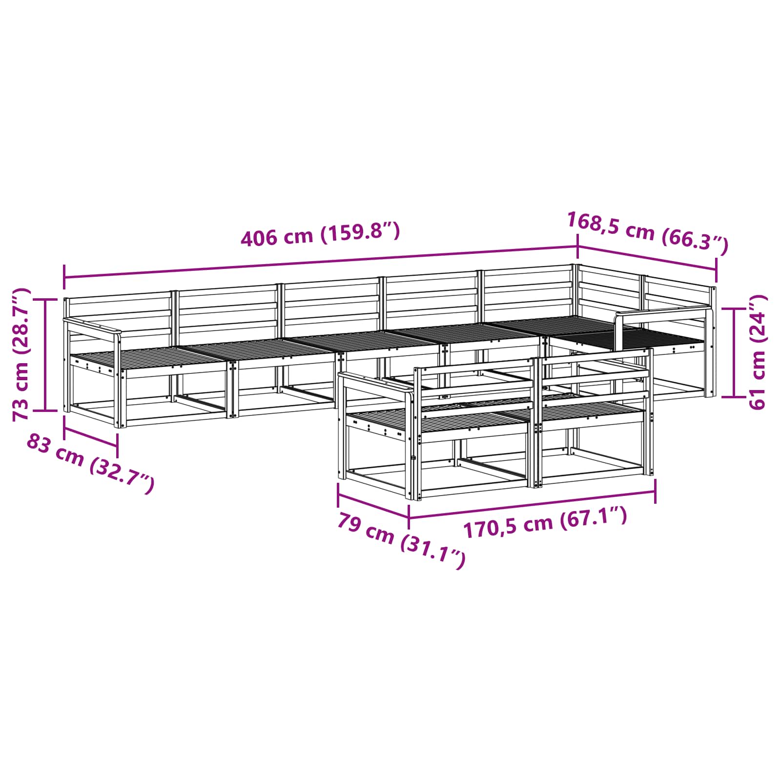 Buiten bankenset 8 pcs Naturel Massief Acaciahout image 7