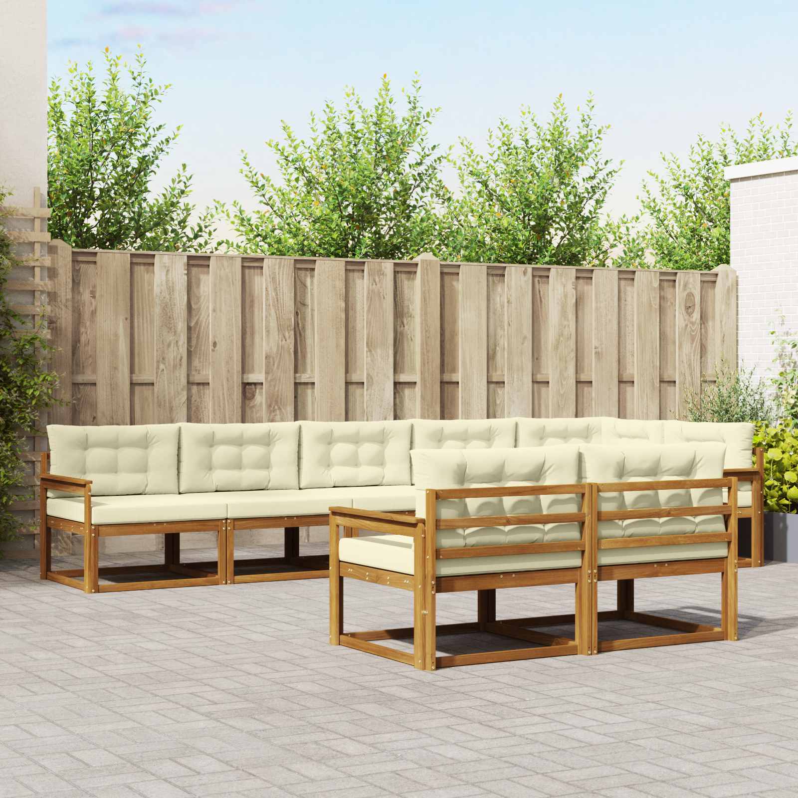 vidaXL Outdoor-Sofagarnitur mit Kissen 8 pcs Natur und Creme