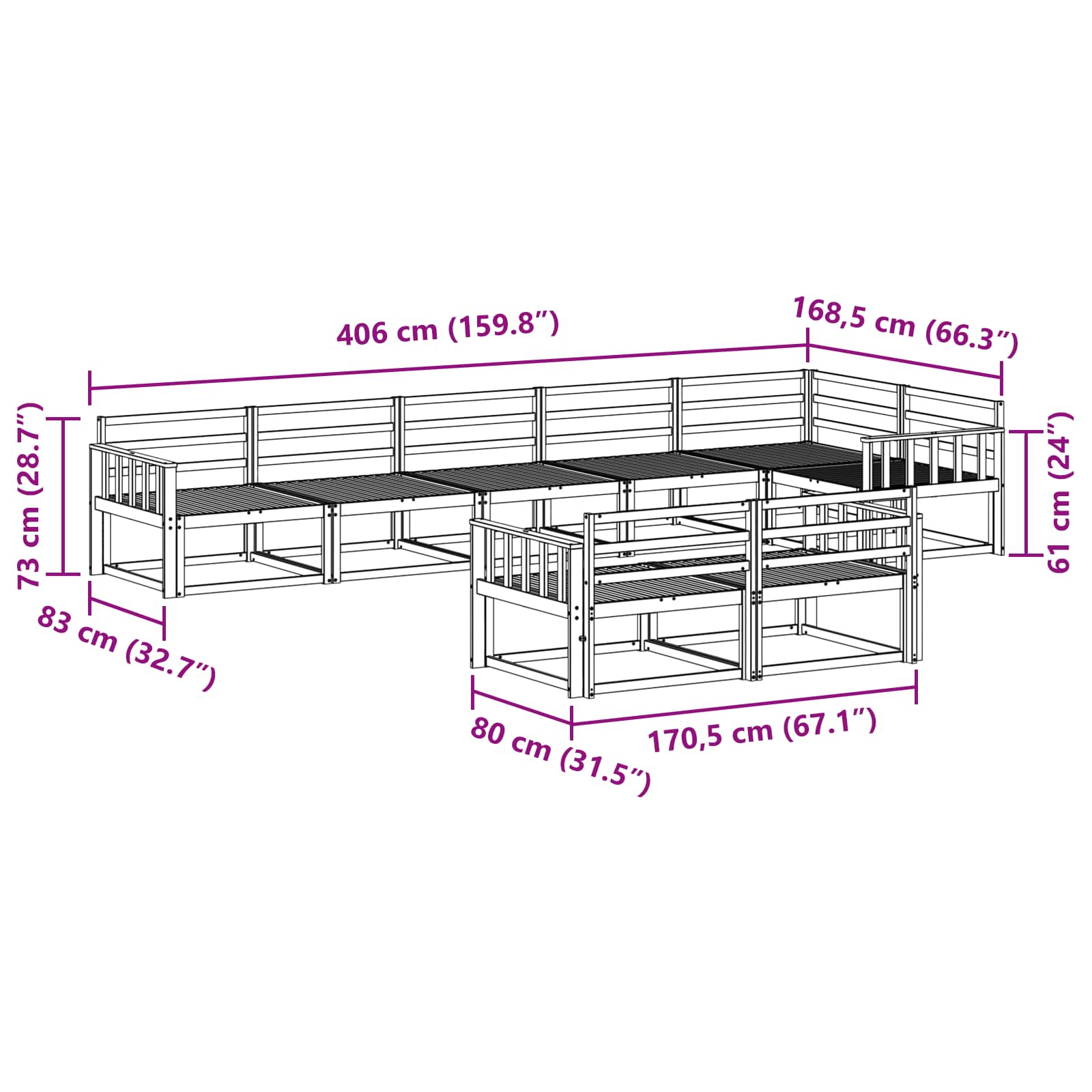 Buiten bankenset 8 pcs Naturel Massief Acaciahout image 7
