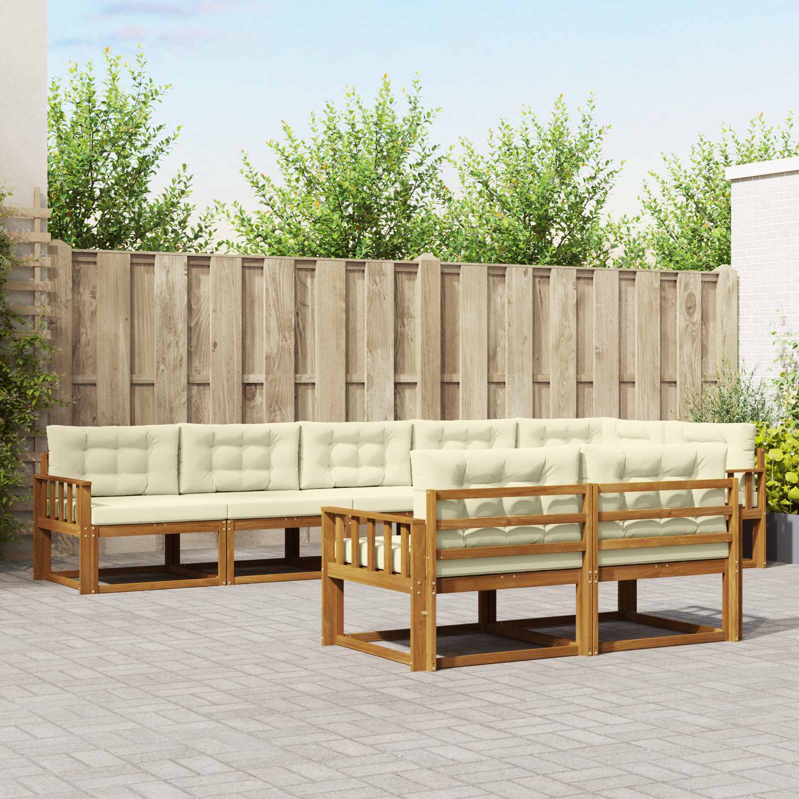 vidaXL Set de canapele de exterior cu pernă 8 pcs Natural și Crem