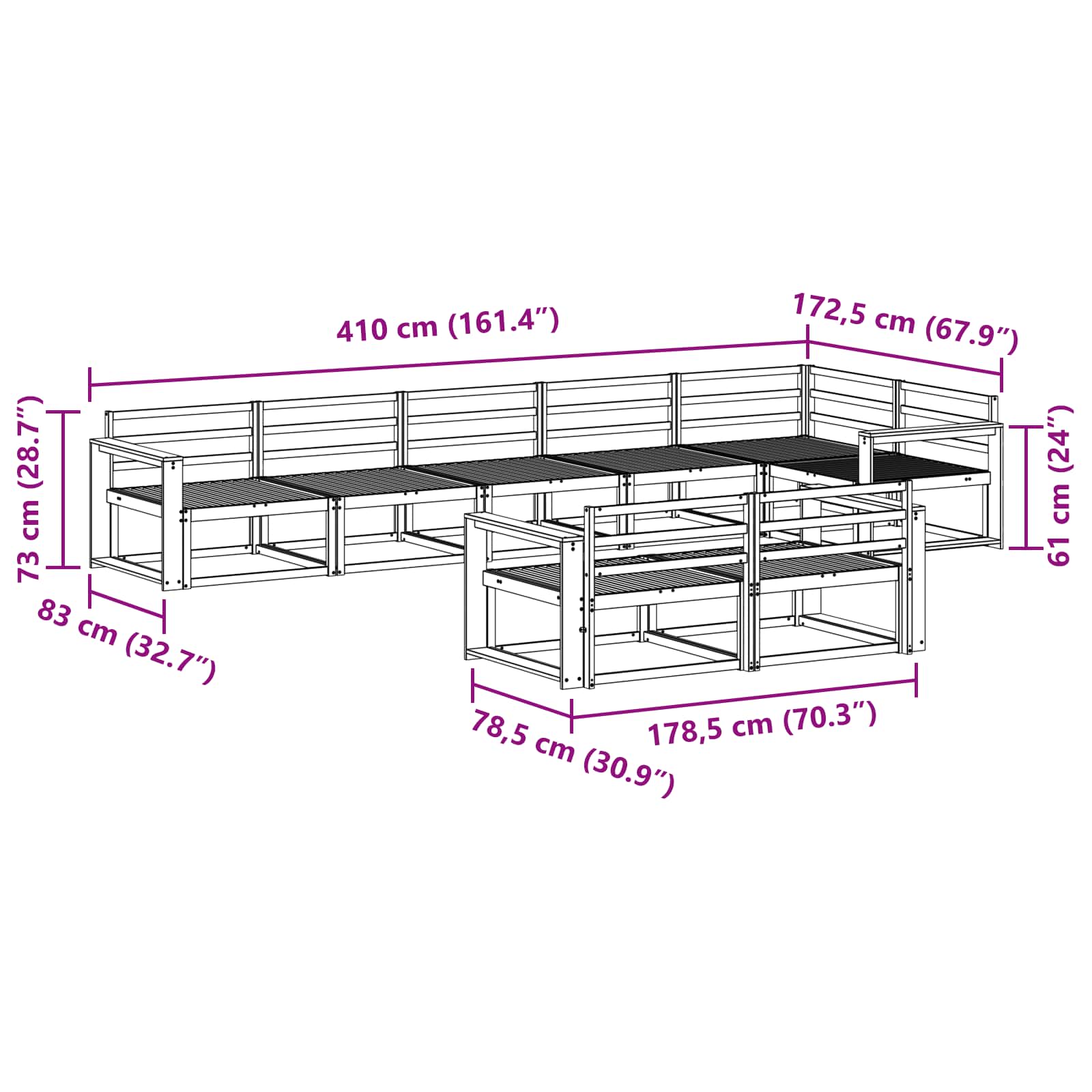 Buiten bankenset 8 pcs Naturel Massief Acaciahout image 7