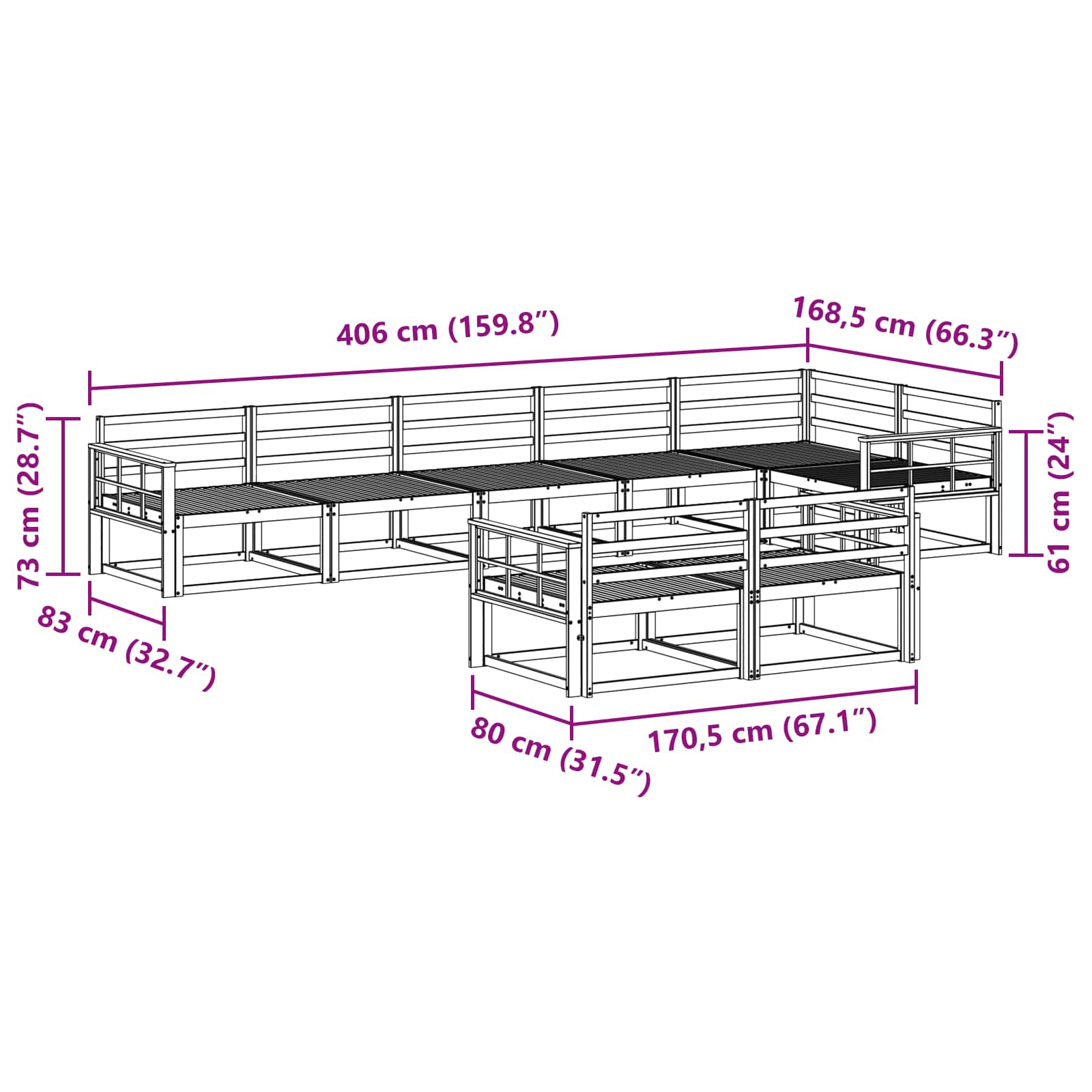 Buiten bankenset 8 pcs Naturel Massief Acaciahout image 7