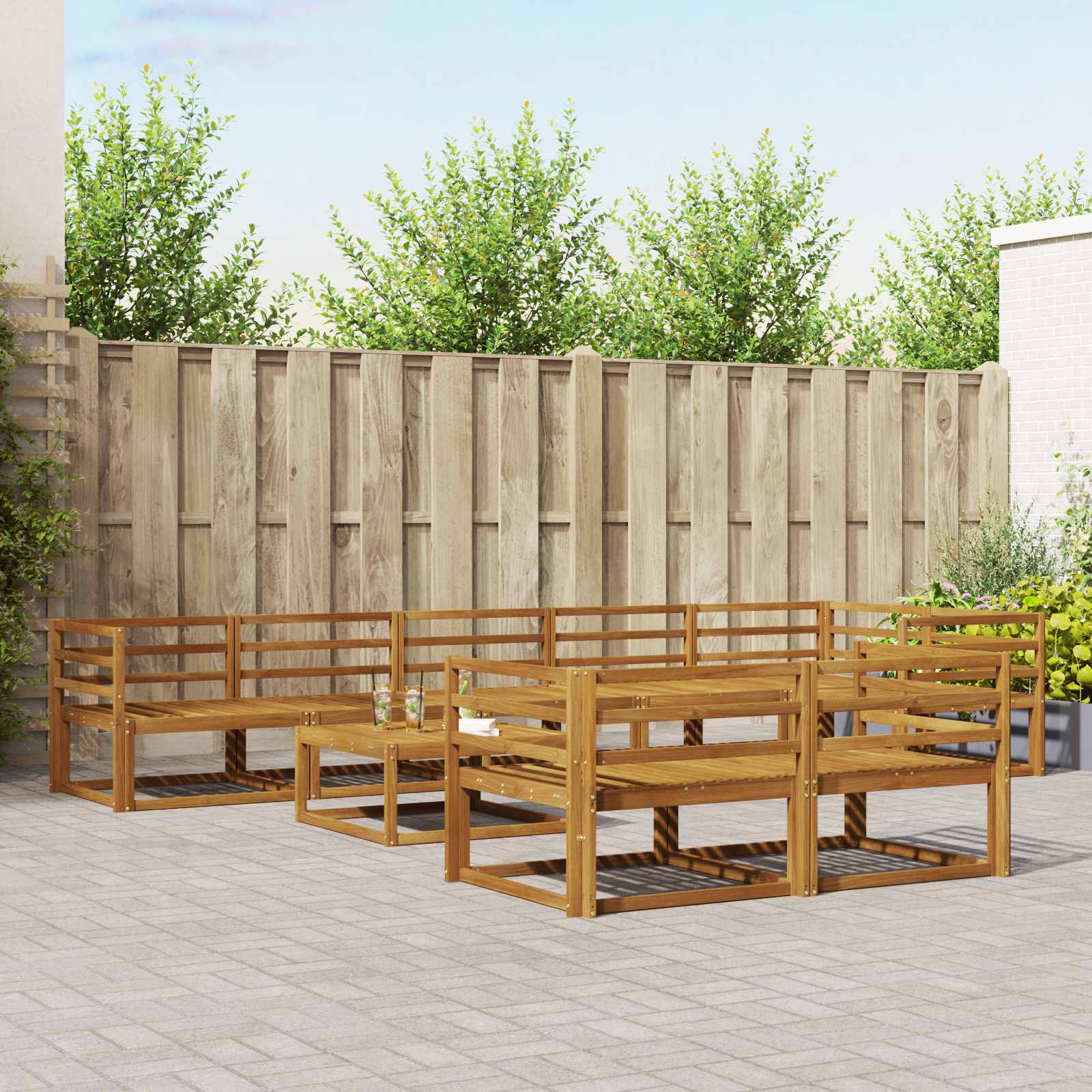 vidaXL Set de canapele de exterior 9 pcs natural Lemn Solid de Acacia