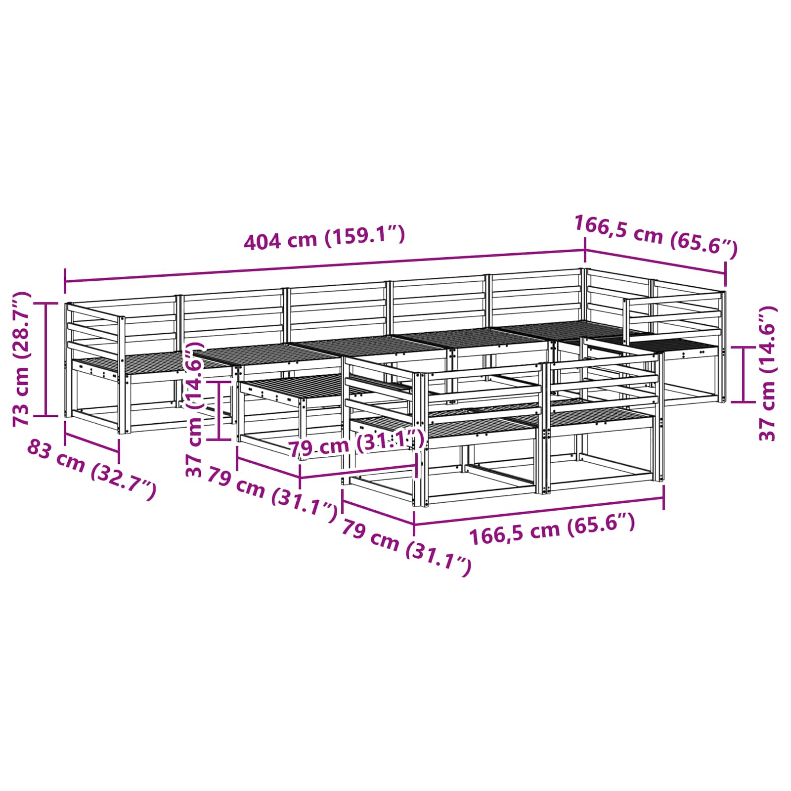 Buiten bankenset 9 pcs Naturel Massief Acaciahout image 10