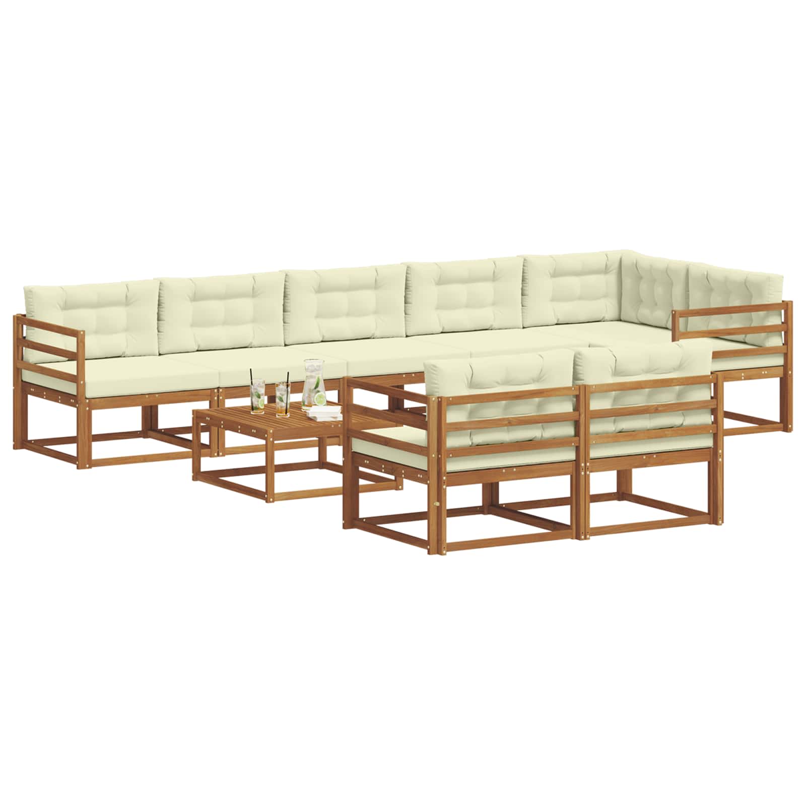 Zunanja garnitura za sedenje z blazino 9 pcs Naravna in smetana - slika 3