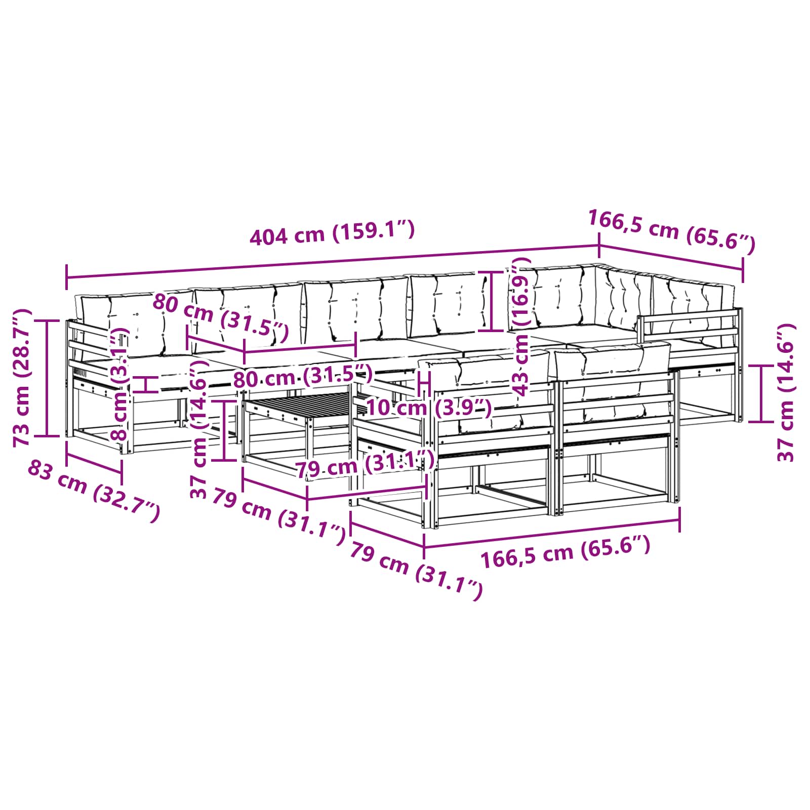 Zunanja garnitura za sedenje z blazino 9 pcs Naravna in smetana - slika 9