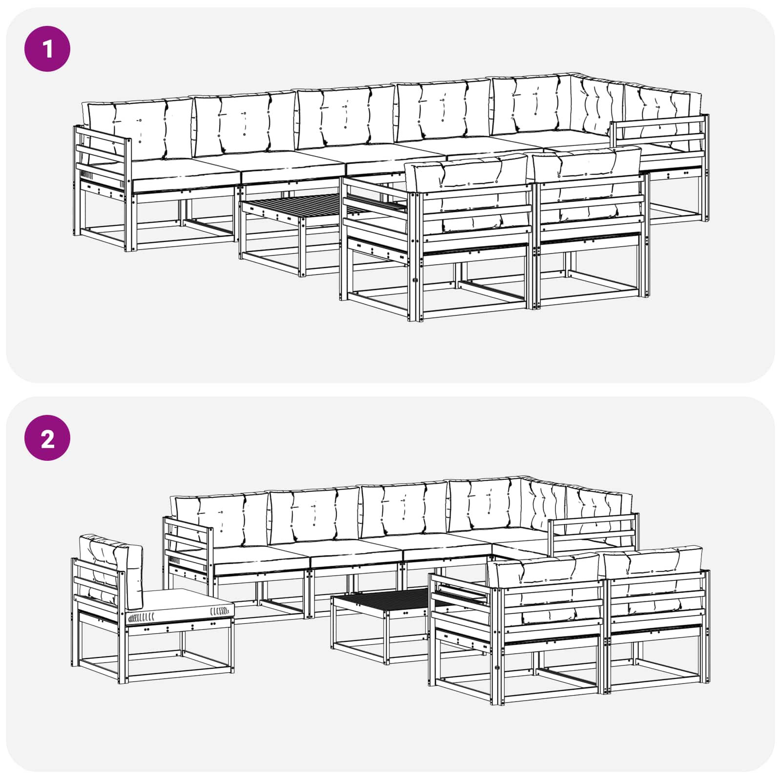 Zunanja garnitura za sedenje z blazino 9 pcs Naravna in smetana - slika 8