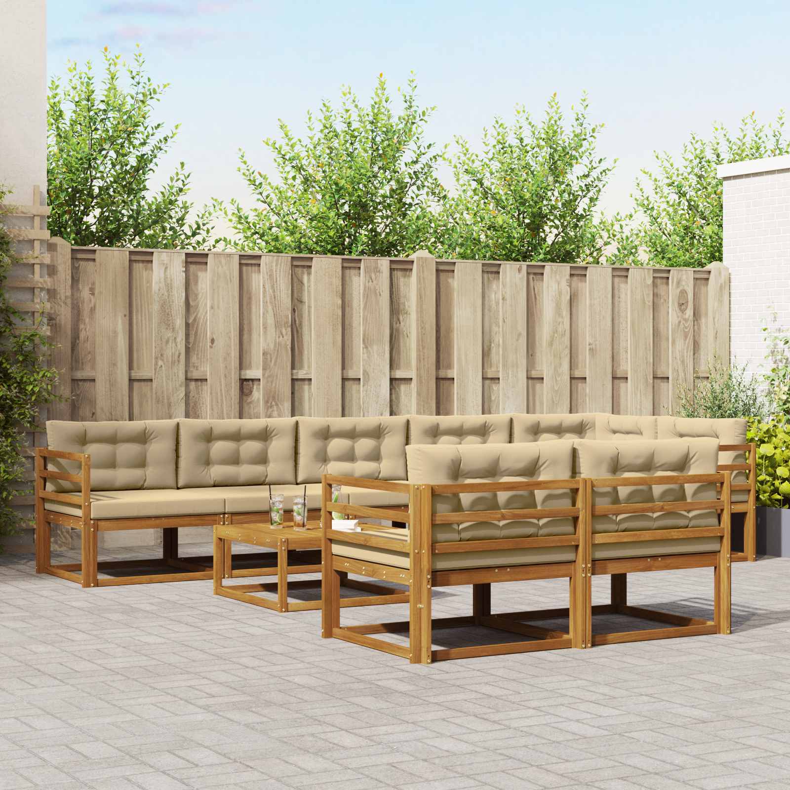 vidaXL Set de canapele de exterior cu pernă 9 pcs Natural și Bej