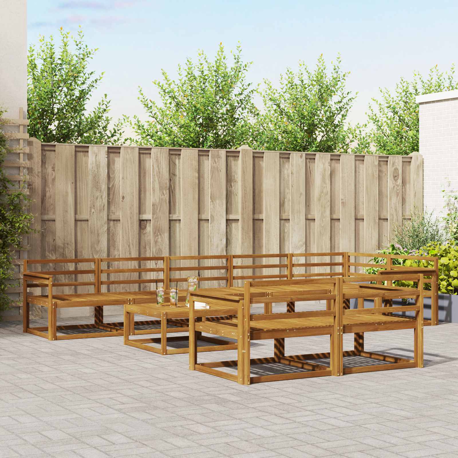 Buiten bankenset 9 pcs Naturel Massief Acaciahout image 1