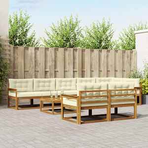 Zunanja garnitura za sedenje z blazino 9 pcs Naravna in smetana