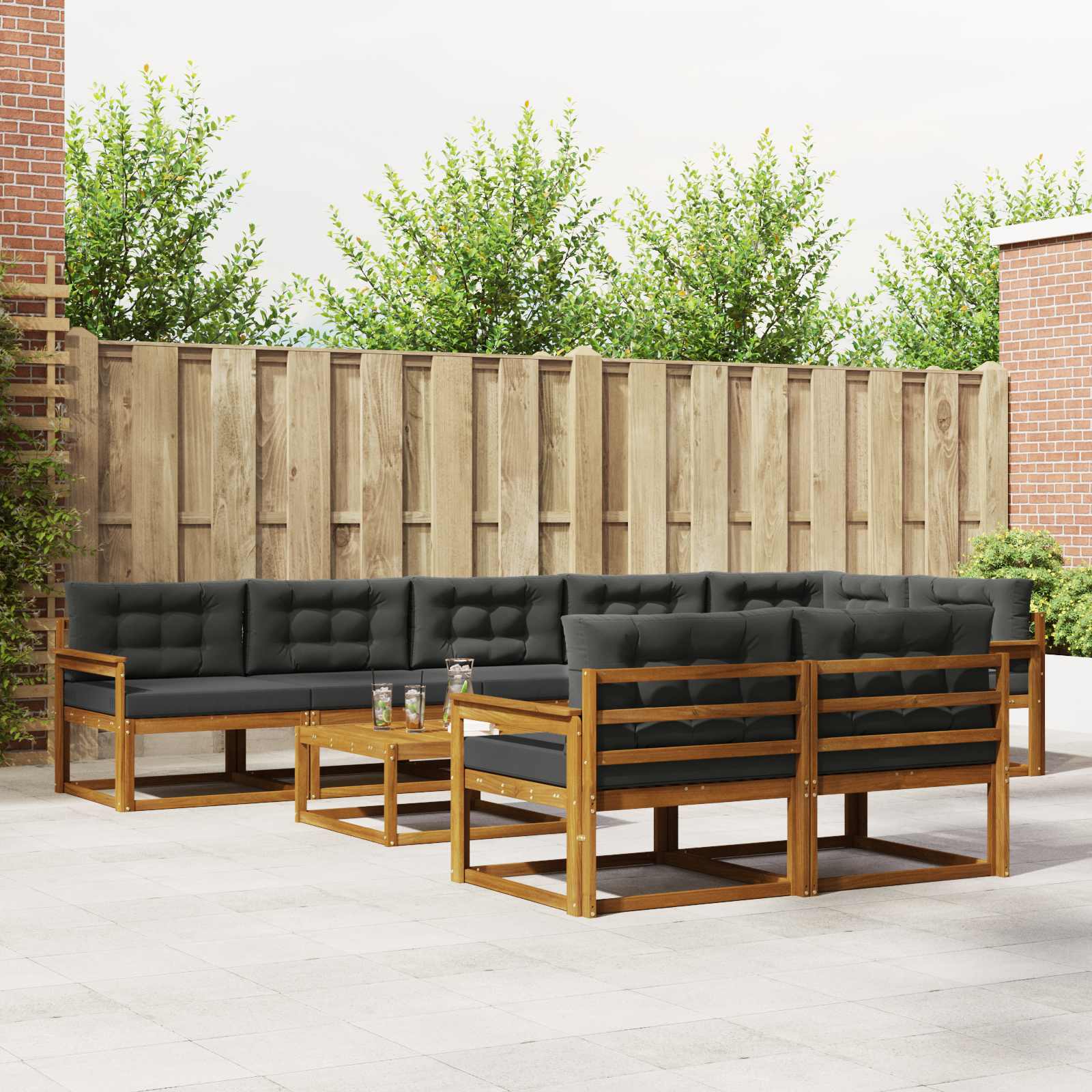 vidaXL Set de canapele de exterior cu pernă 9 pcs Natural și Antracit