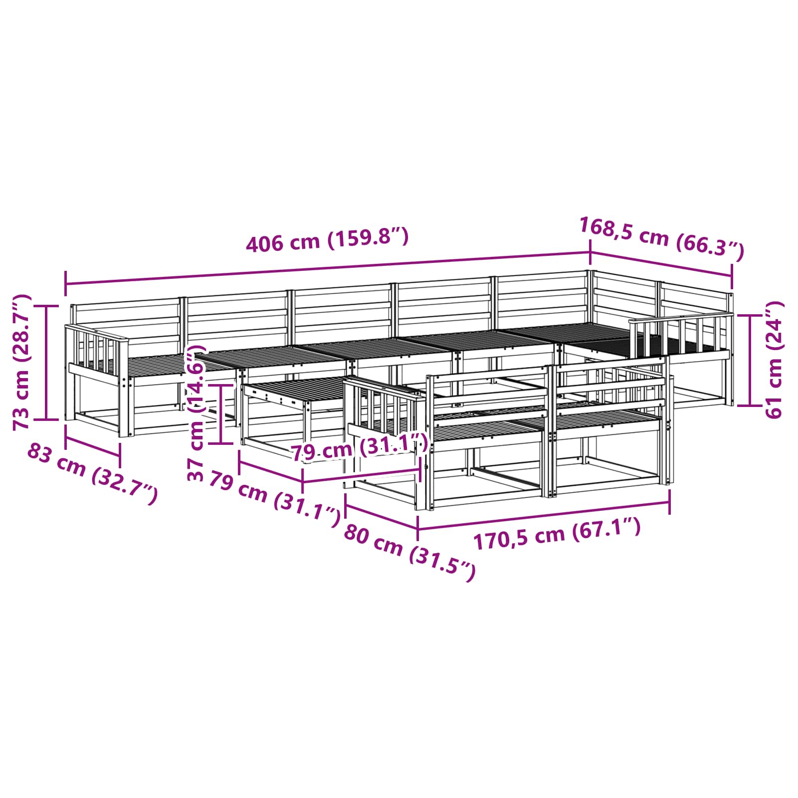 Buiten bankenset 9 pcs Naturel Massief Acaciahout image 10