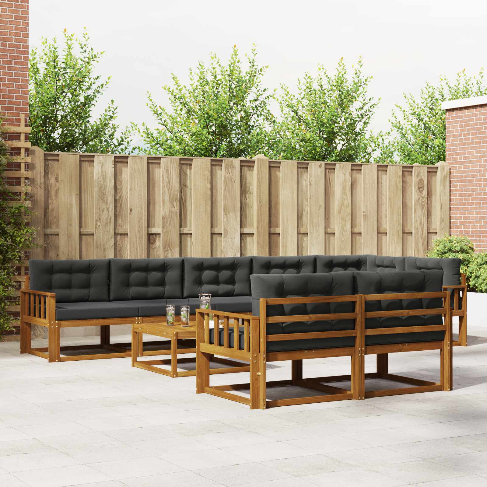 vidaXL Set de canapele de exterior cu pernă 9 pcs Natural și Antracit