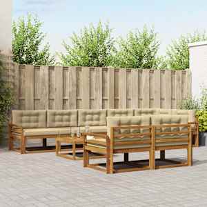 Zunanja garnitura za sedenje z blazino 9 pcs Naravna in bež