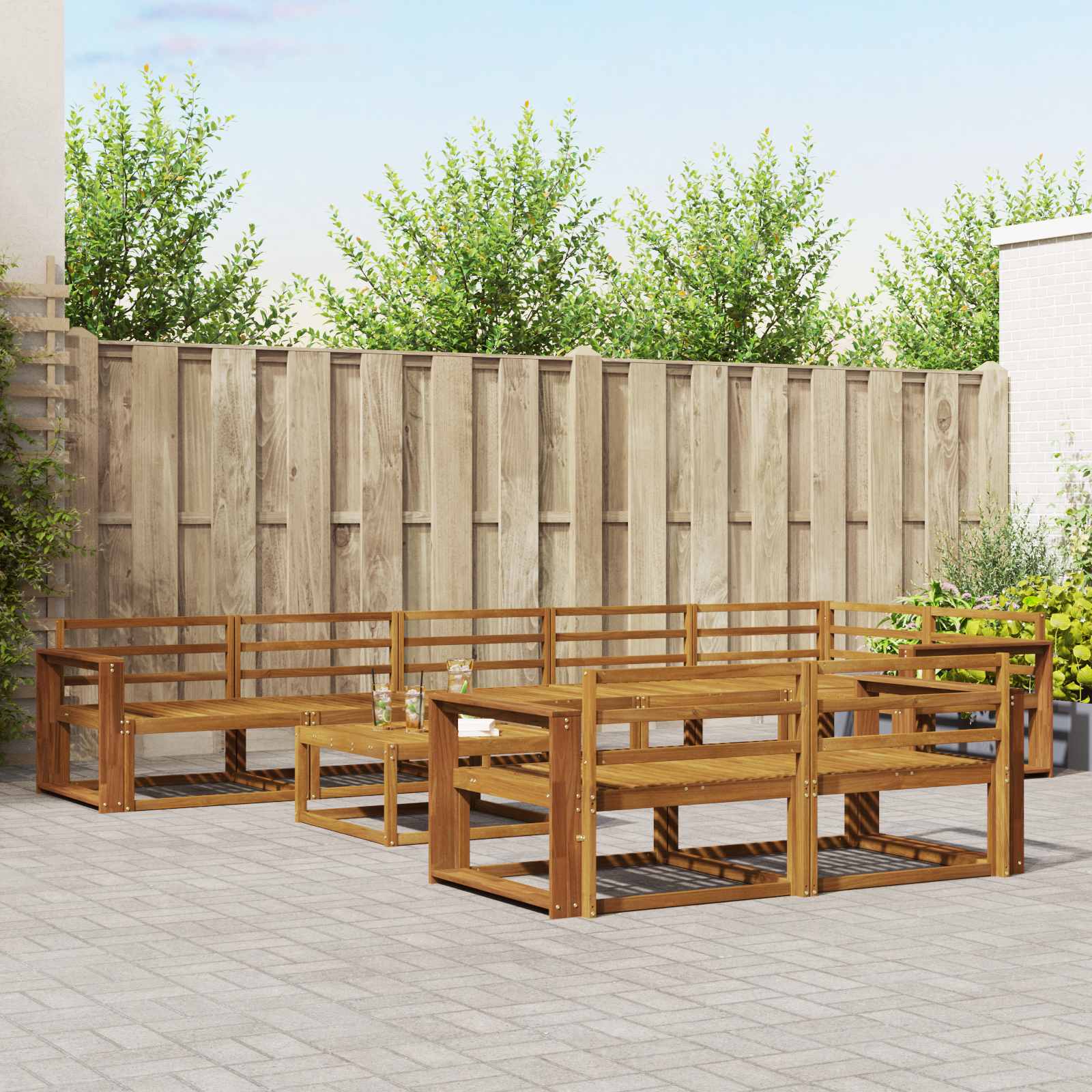 Buiten bankenset 9 pcs Naturel Massief Acaciahout image 1