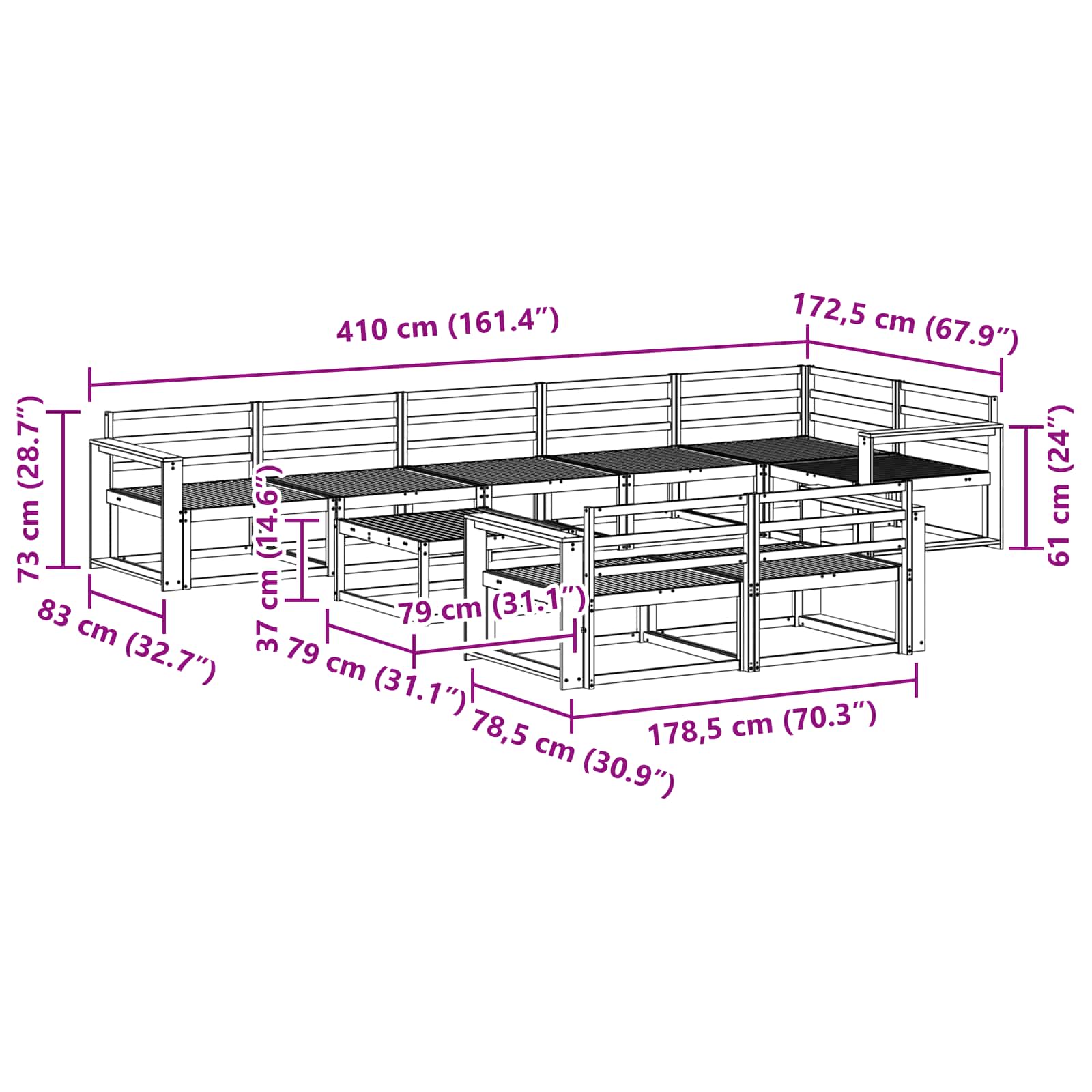 Buiten bankenset 9 pcs Naturel Massief Acaciahout image 10