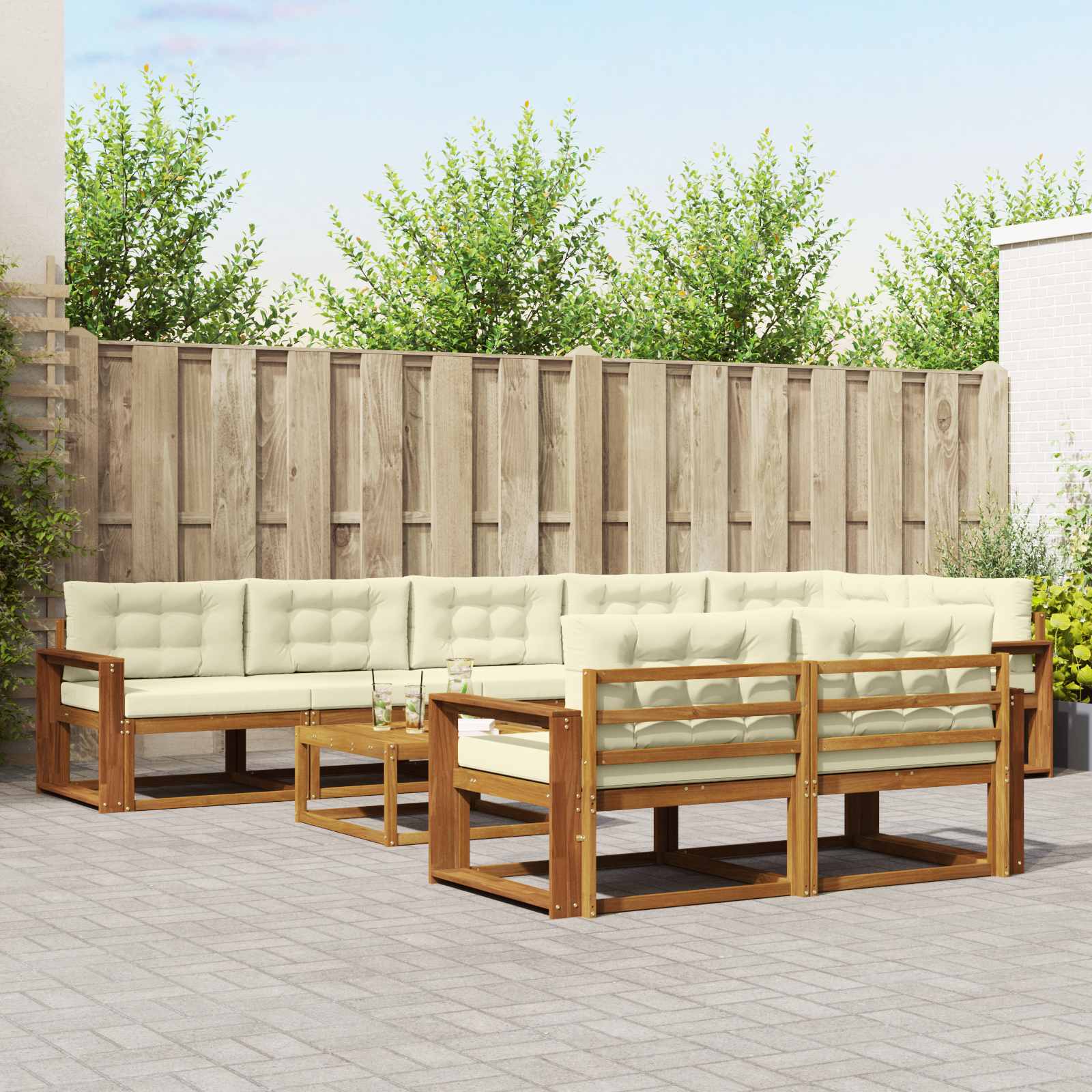 vidaXL Set de canapele de exterior cu pernă 9 pcs Natural și Crem