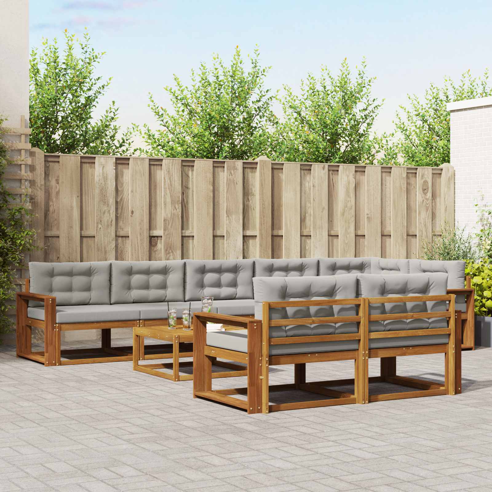 vidaXL Outdoor-Sofagarnitur mit Kissen 9 pcs Natürlich und Hellgrau