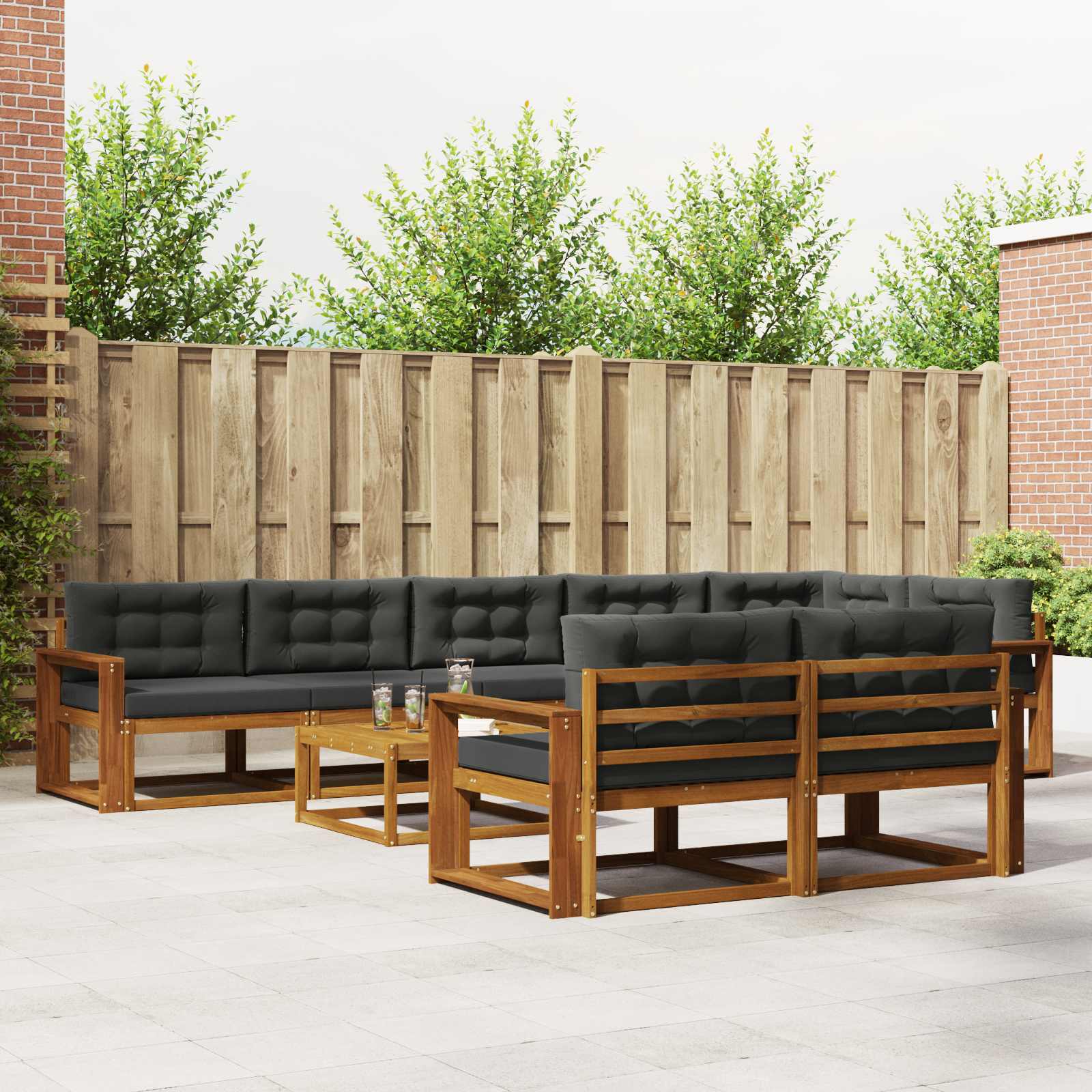 vidaXL Set de canapele de exterior cu pernă 9 pcs Natural și Antracit
