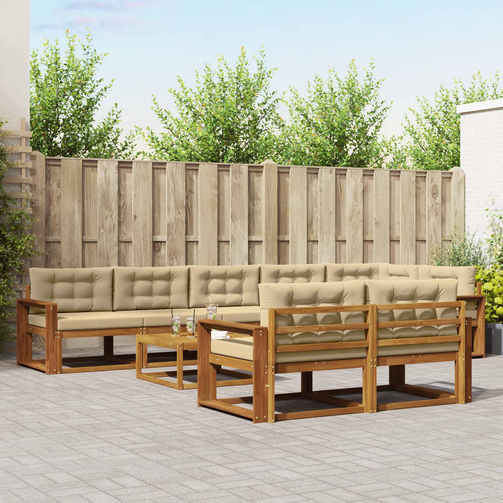 vidaXL Set de canapele de exterior cu pernă 9 pcs Natural și Bej