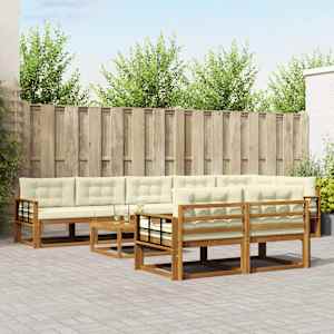 Zunanja garnitura za sedenje z blazino 9 pcs Naravna in smetana
