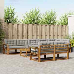 Zunanja garnitura za sedenje 9 pcs Naravna in svetlo siva