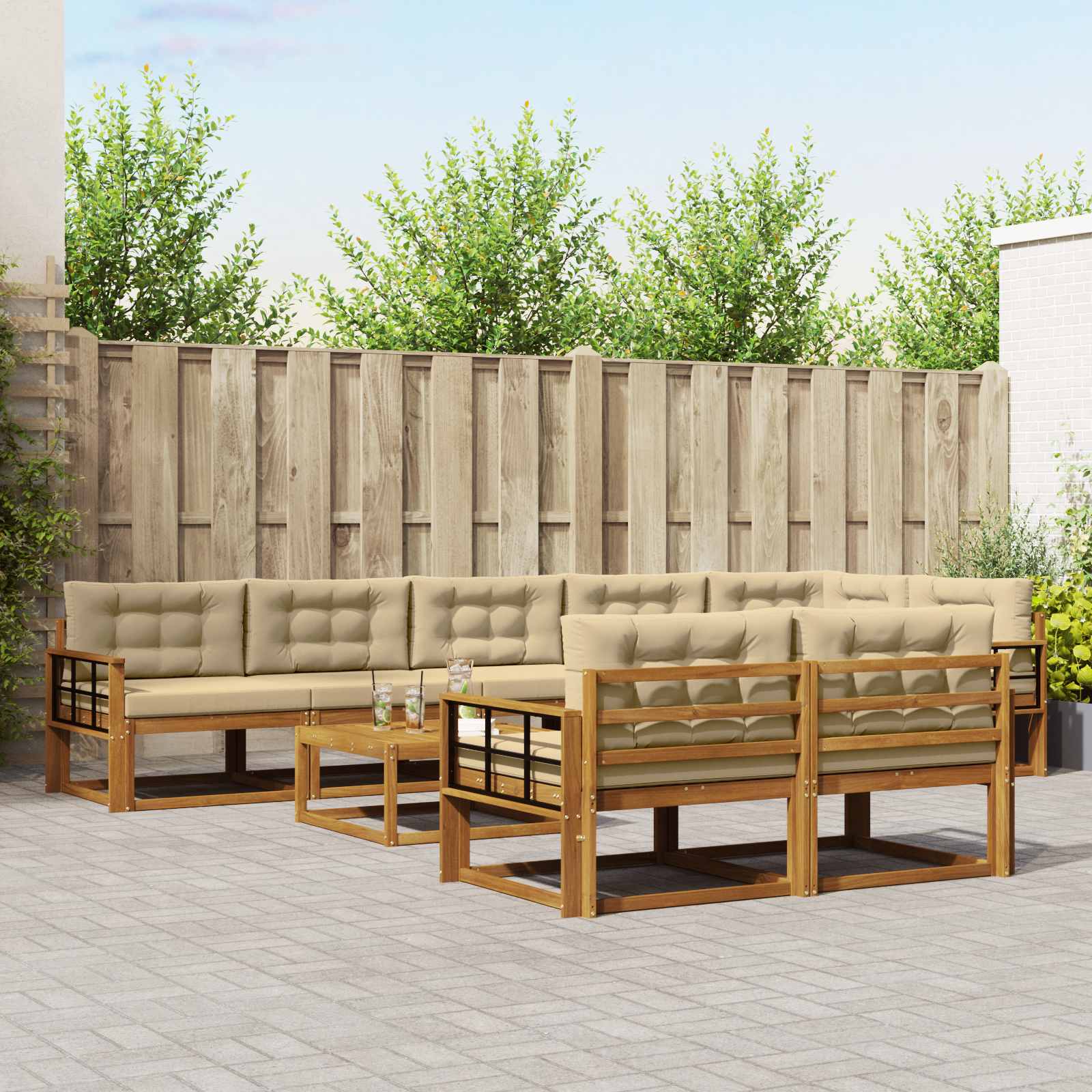 vidaXL Set de canapele de exterior cu pernă 9 pcs Natural și Bej