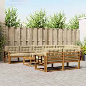 Zunanja garnitura za sedenje z blazino 9 pcs Naravna in bež