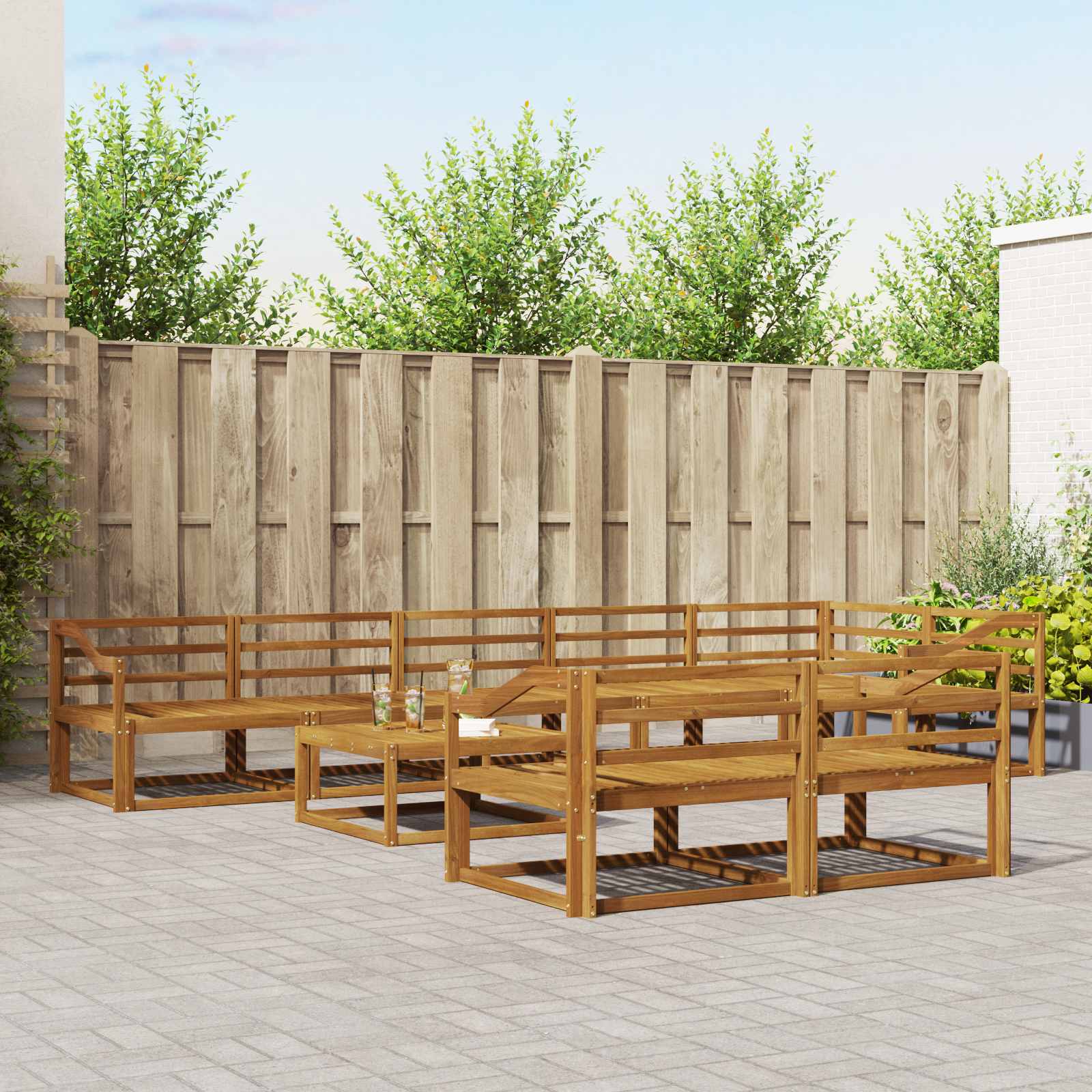 Buiten bankenset 9 pcs Naturel Massief Acaciahout image 1
