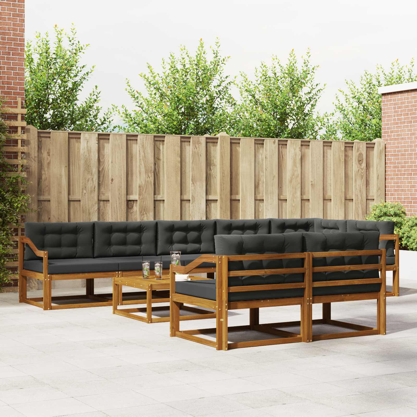 vidaXL Outdoor-Sofagarnitur mit Kissen 9 pcs Natur und Anthrazit