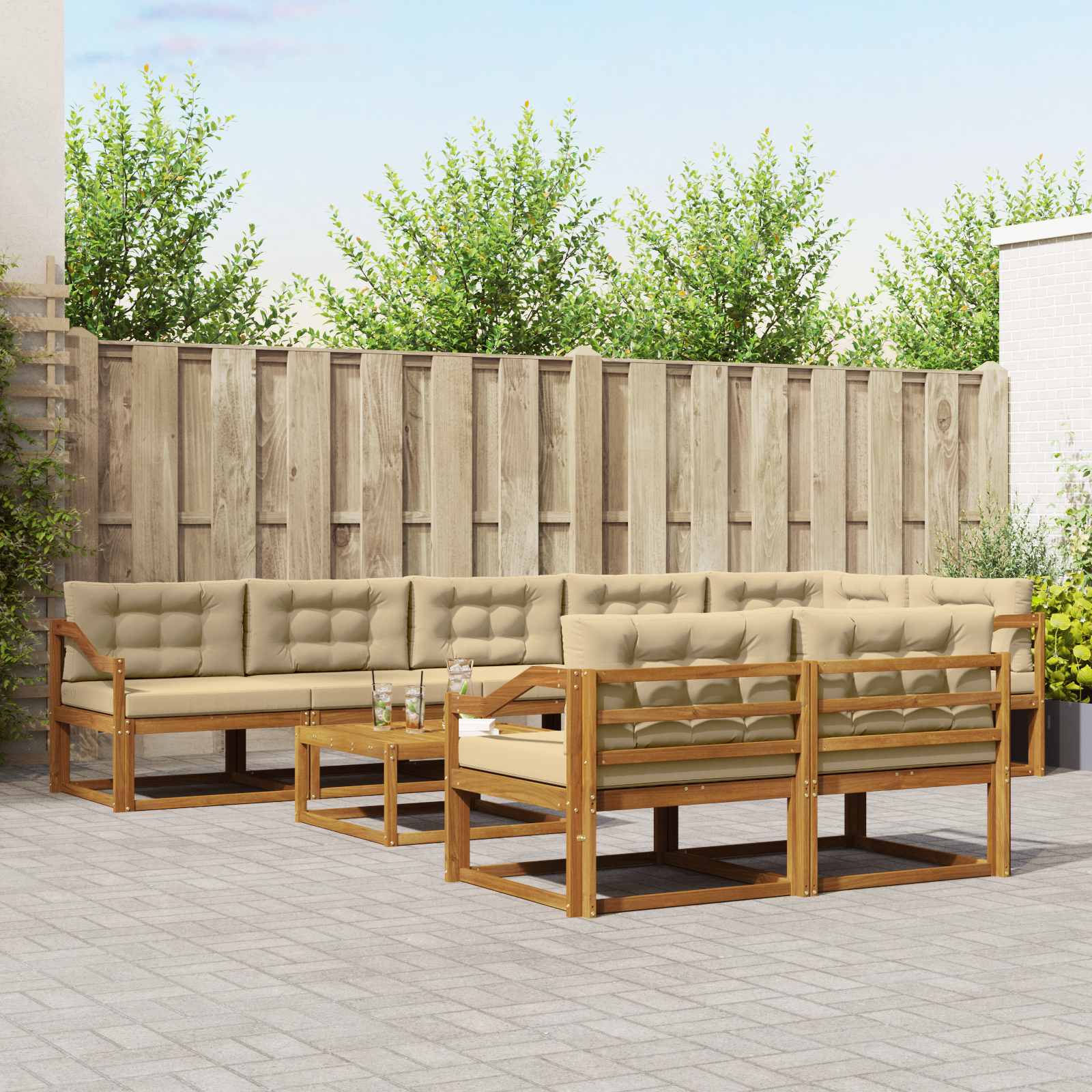 vidaXL Outdoor-Sofagarnitur mit Kissen 9 pcs Natur und Beige