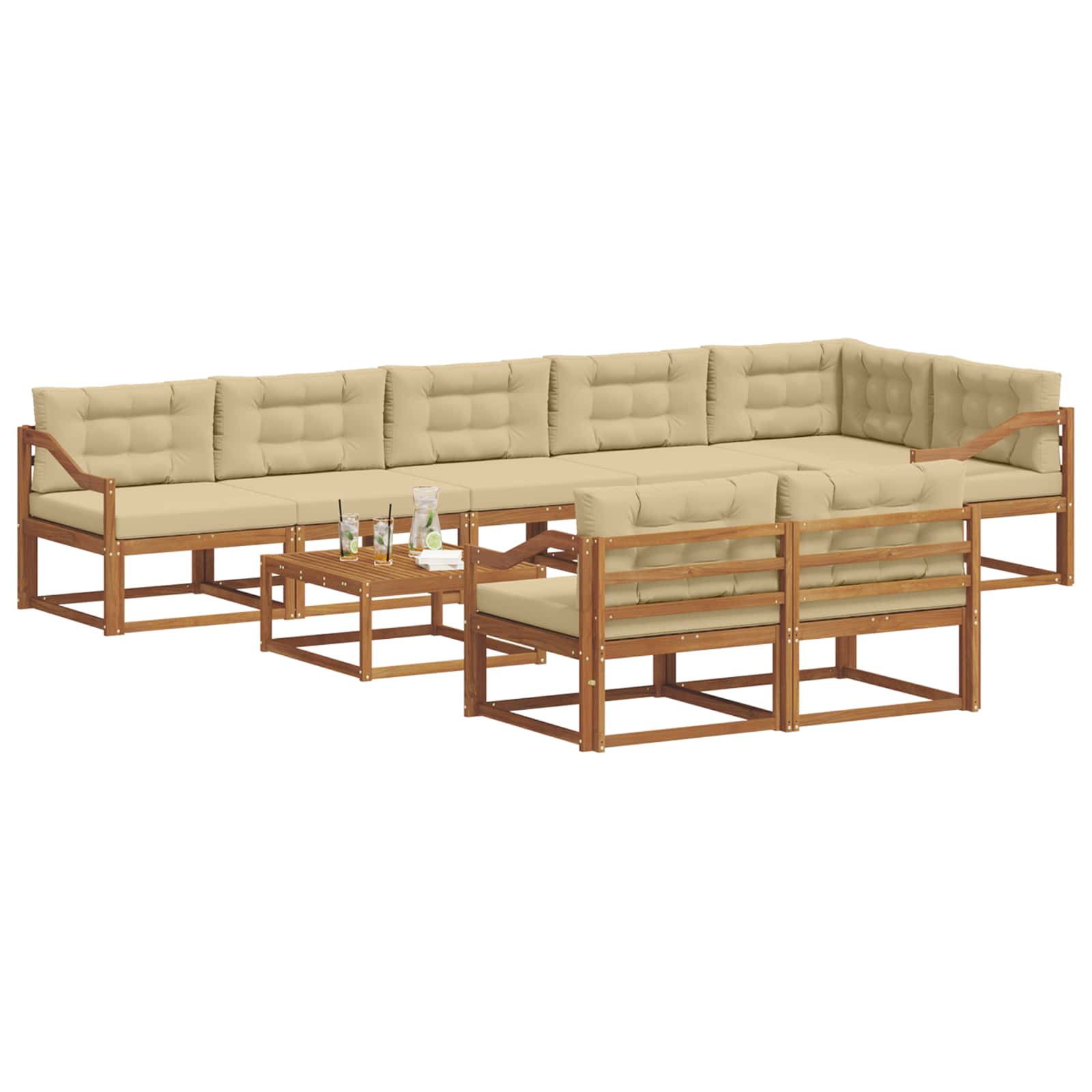 vidaXL Outdoor-Sofagarnitur mit Kissen 9 pcs Natur und Beige – Bild 3
