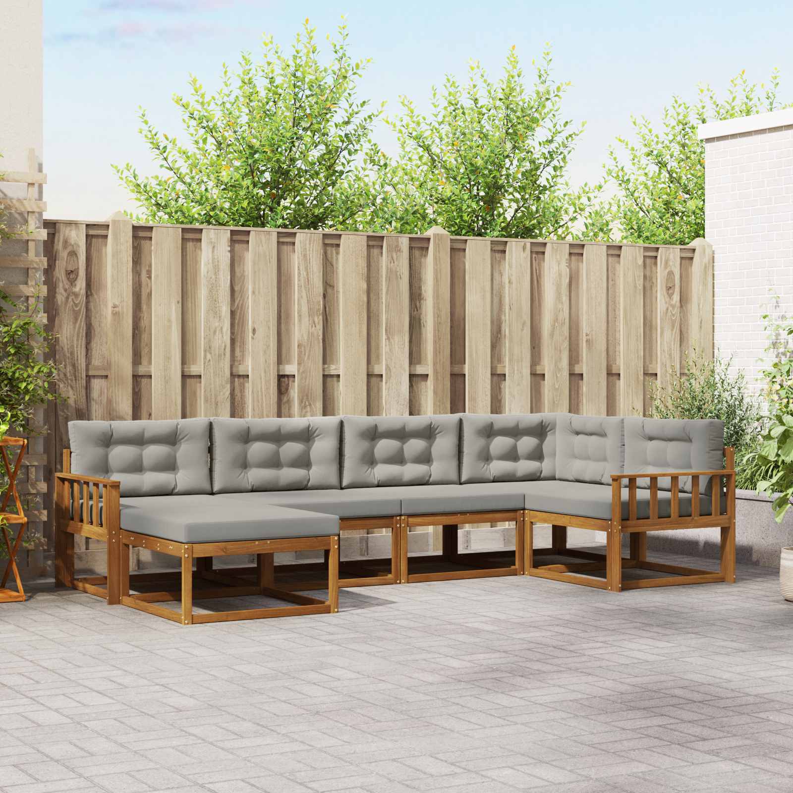 Buiten bankenset met kussen 6 pcs Natuurlijk en Lichtgrijs