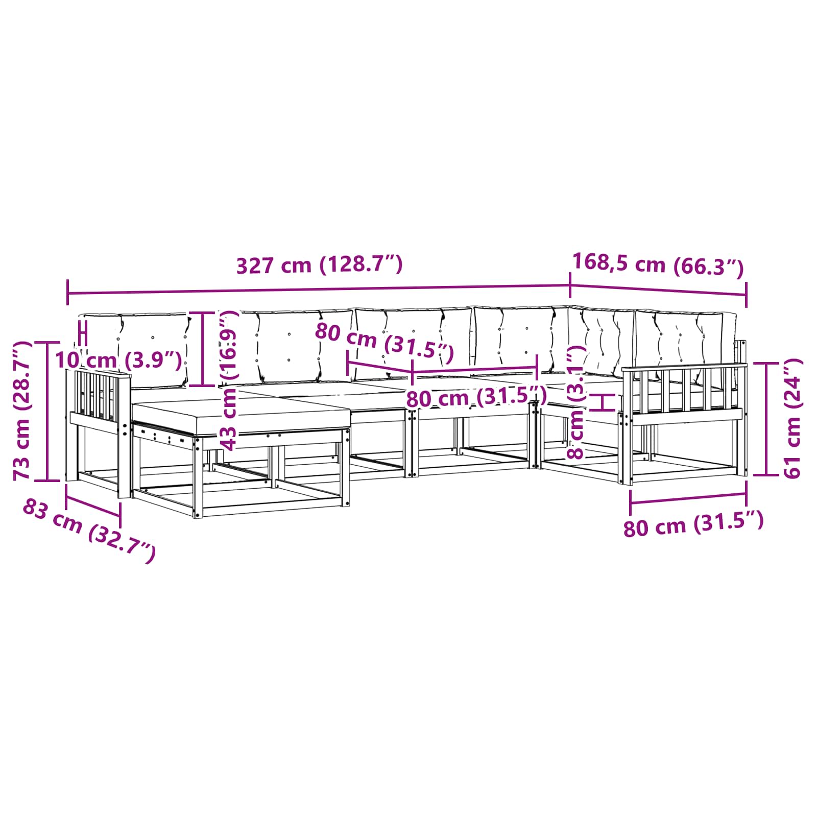 Buiten bankenset met kussen 6 pcs Natuurlijk en Lichtgrijs - Afbeelding 7