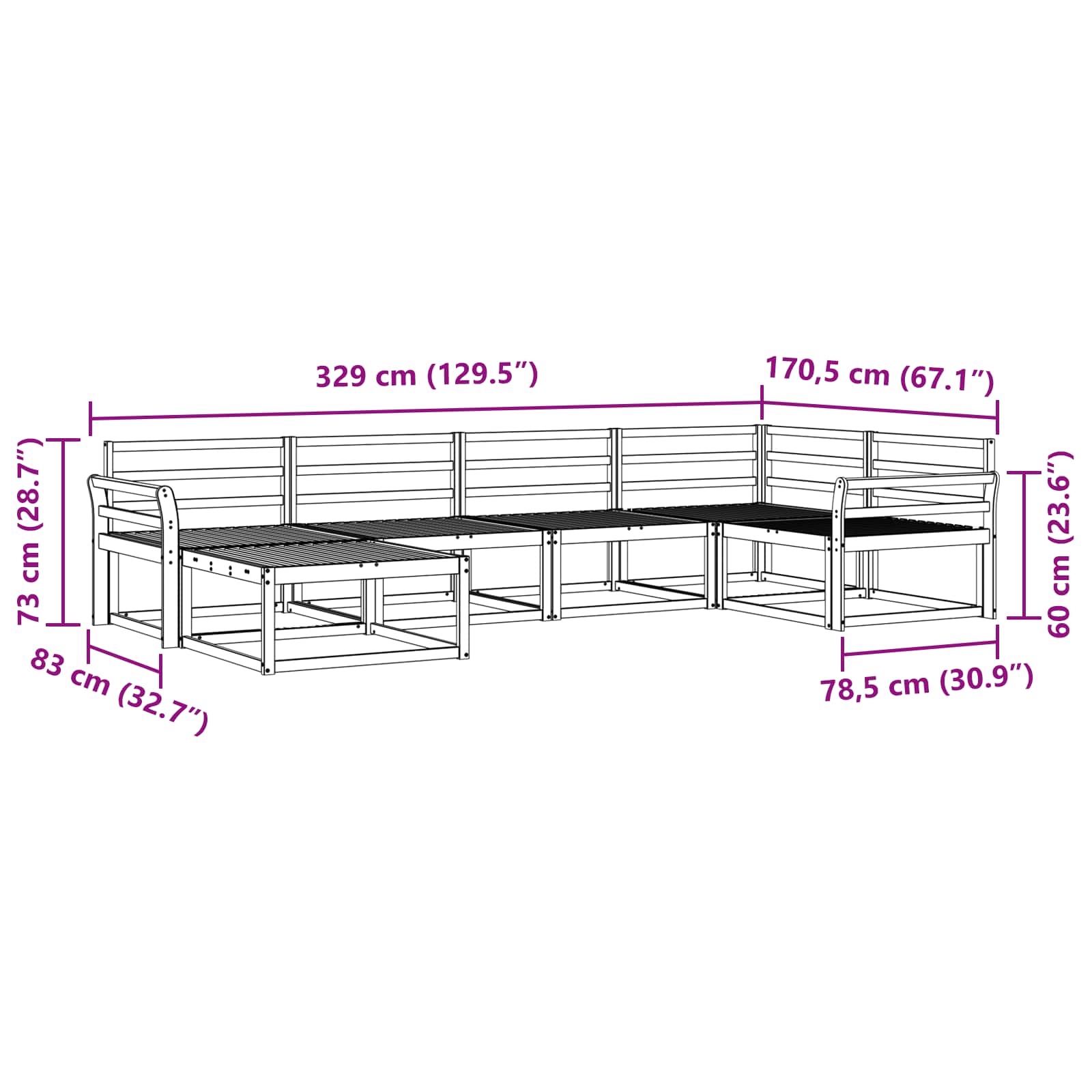 Buiten bankenset 6 pcs Naturel Massief Acaciahout image 8