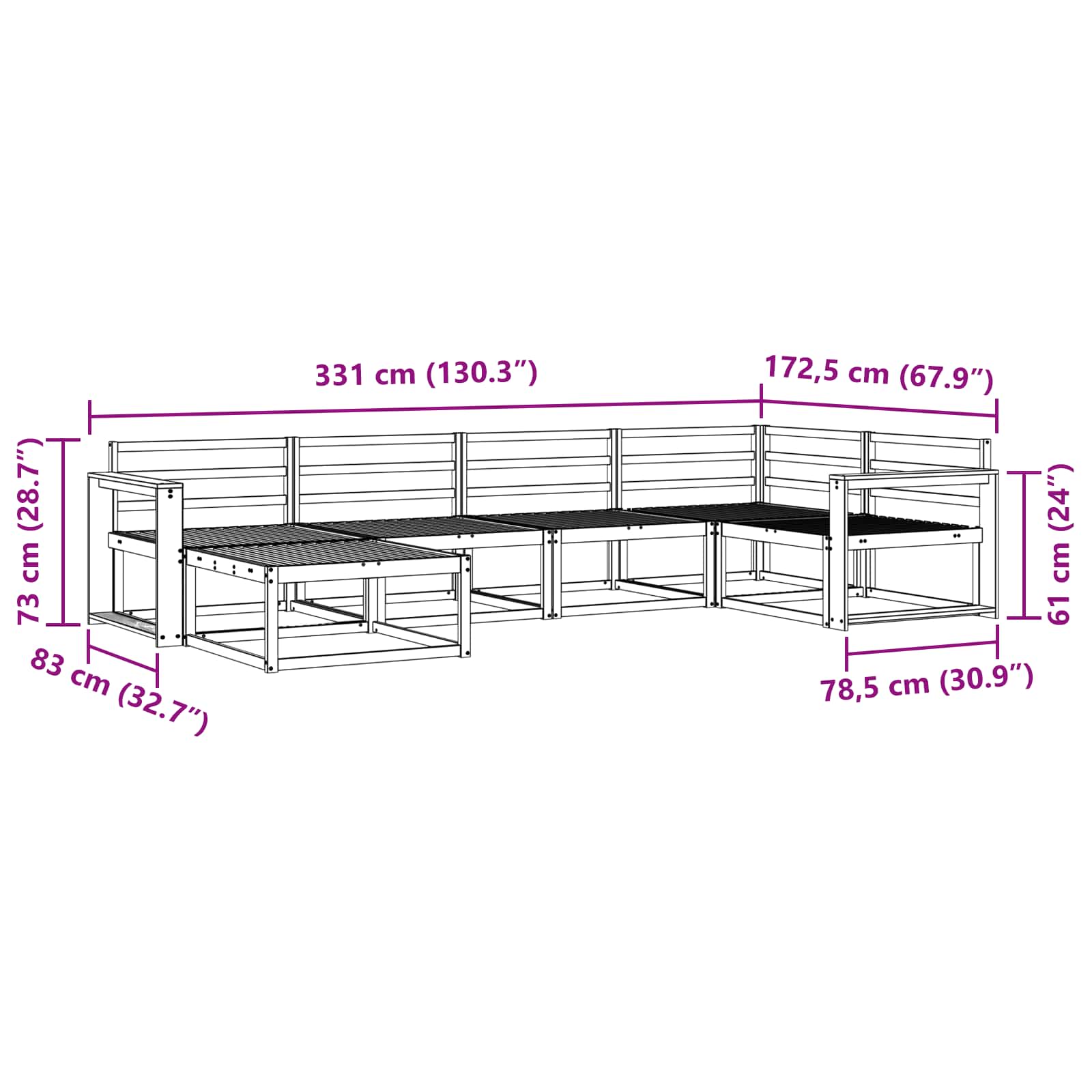 Buiten bankenset 6 pcs Naturel Massief Acaciahout image 8