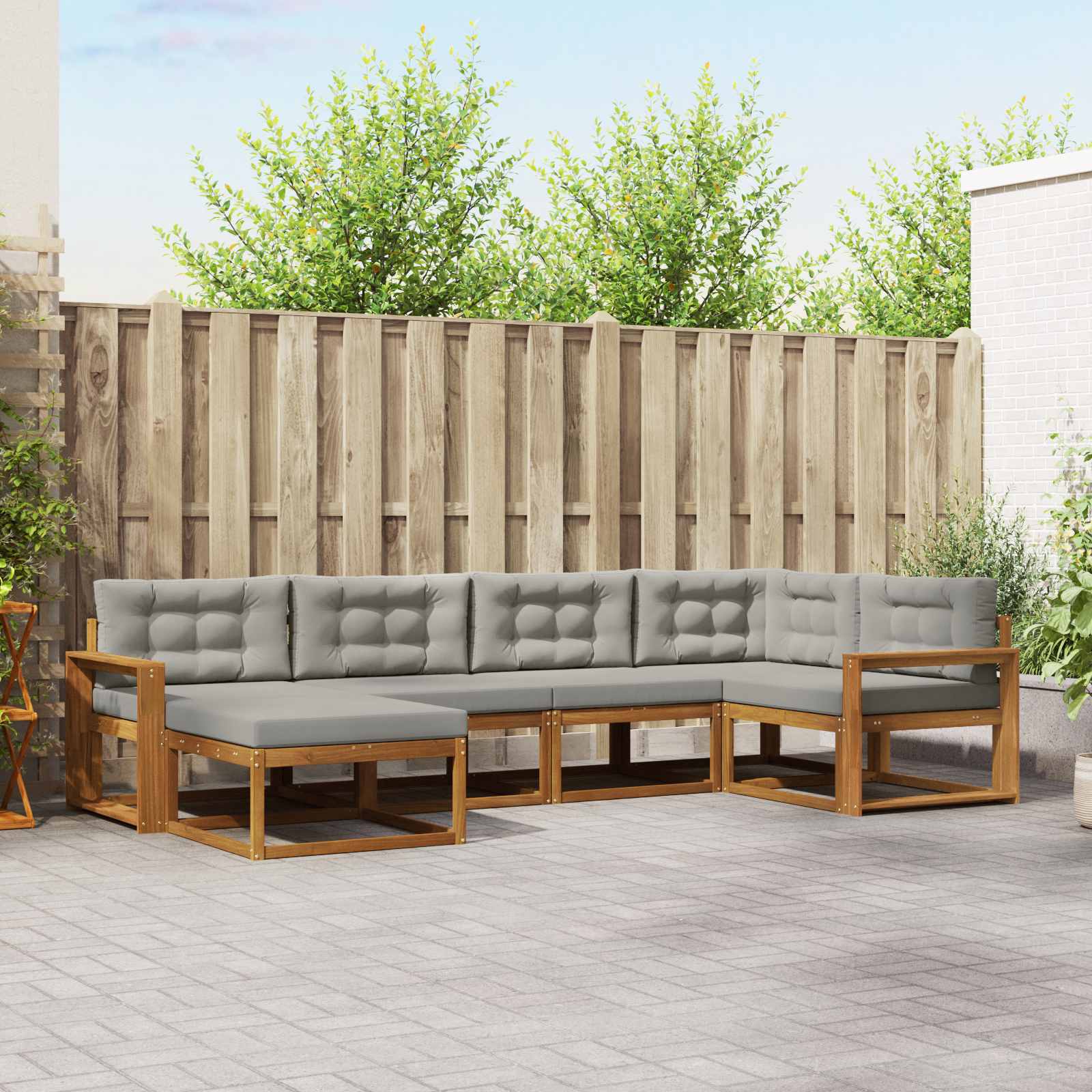 vidaXL Outdoor-Sofagarnitur mit Kissen 6 pcs Natürlich und Hellgrau