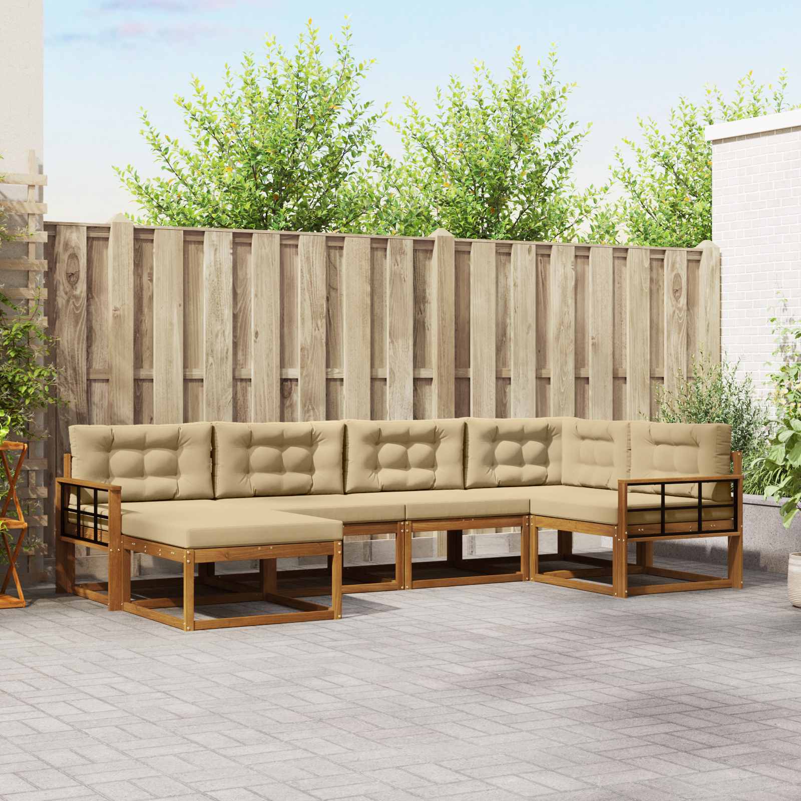 vidaXL Set de canapele de exterior cu pernă 6 pcs Natural și Bej