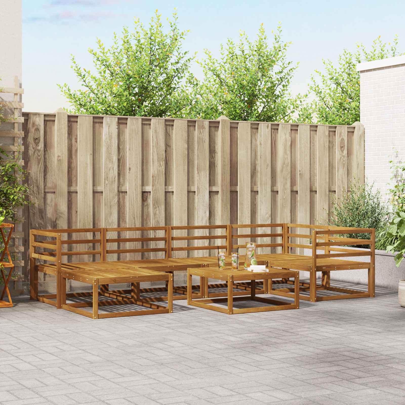 Buiten bankenset 7 pcs Naturel Massief Acaciahout image 1