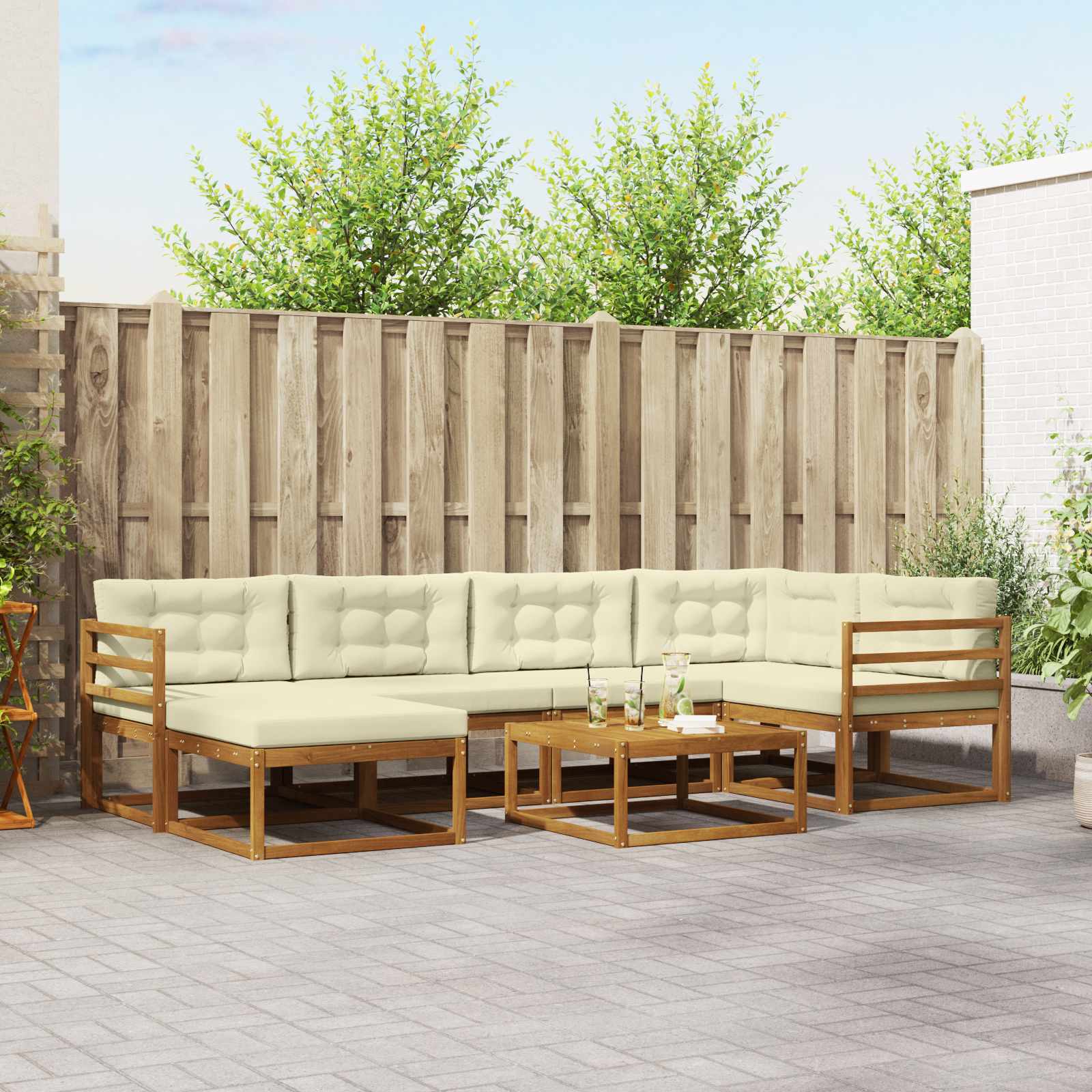 vidaXL Set de canapele de exterior cu pernă 7 pcs Natural și Crem