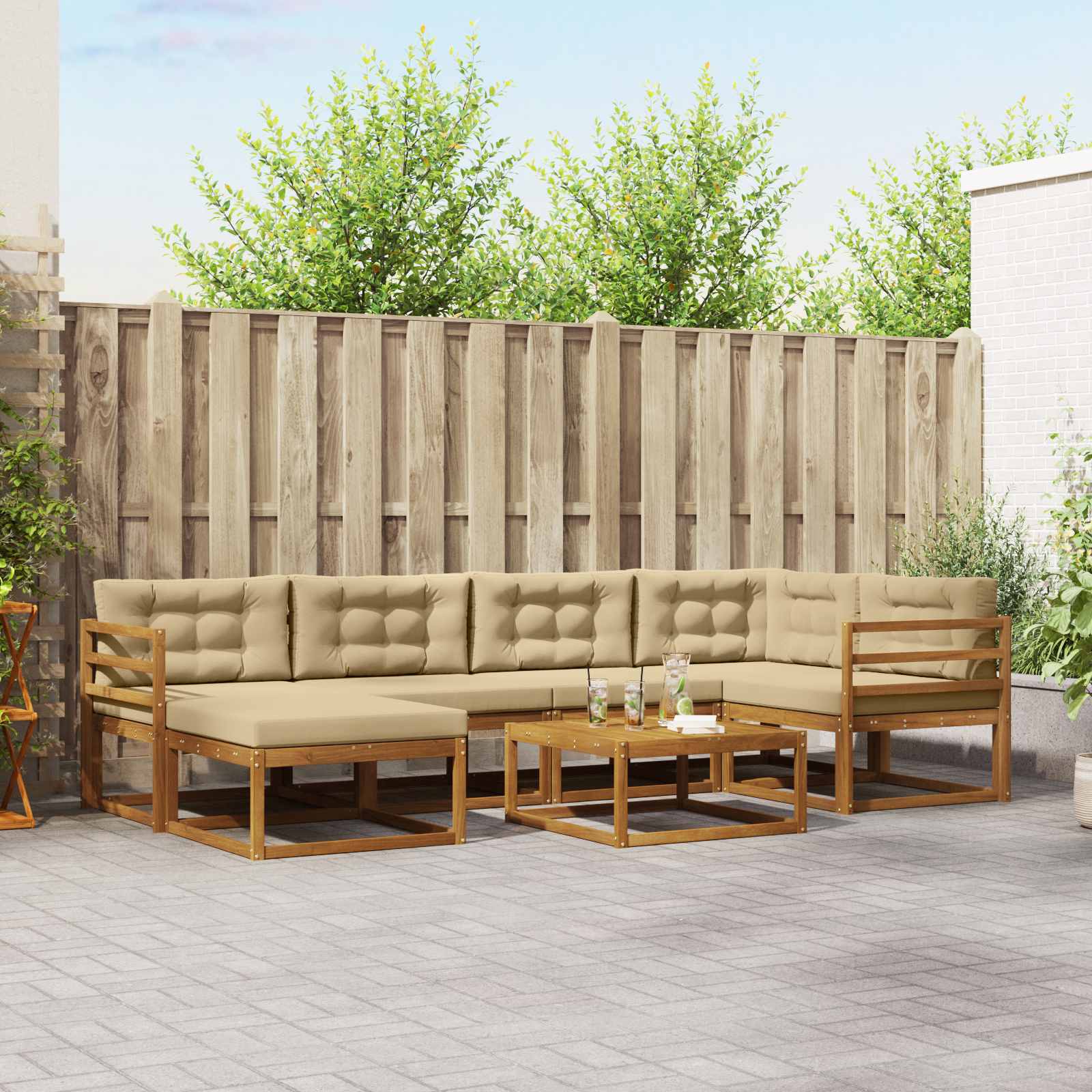 vidaXL Set de canapele de exterior cu pernă 7 pcs Natural și Bej