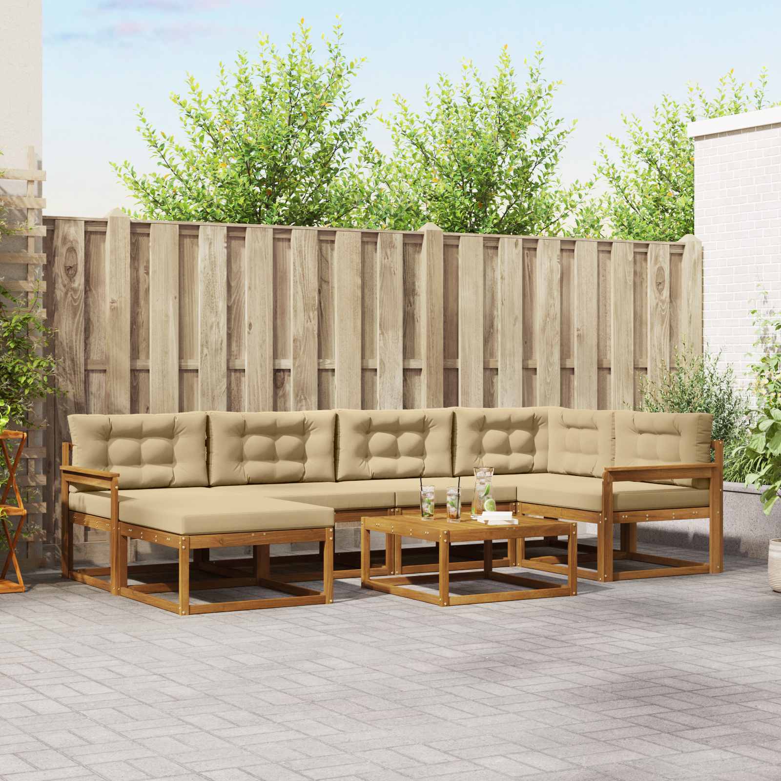 vidaXL Set de canapele de exterior cu pernă 7 pcs Natural și Bej